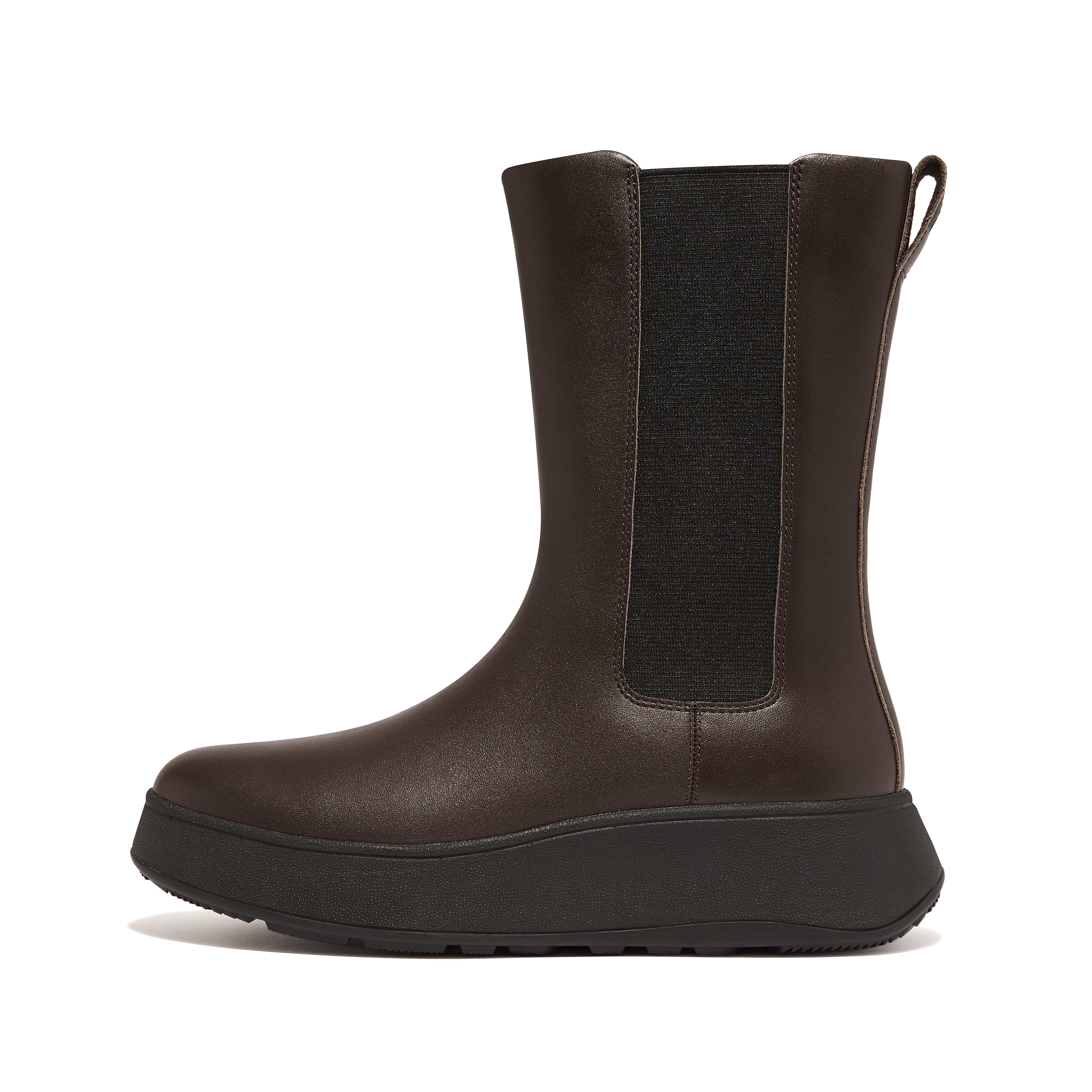 핏플랍 Fitflop Leather Flatform High Chelsea Boots,Brown Mix