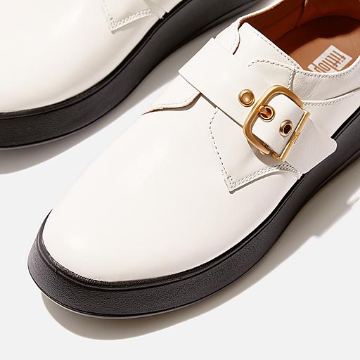 FitFlop Women s F MODE Leather Flatform Monk Strap Shoes Urban White Size CA 10