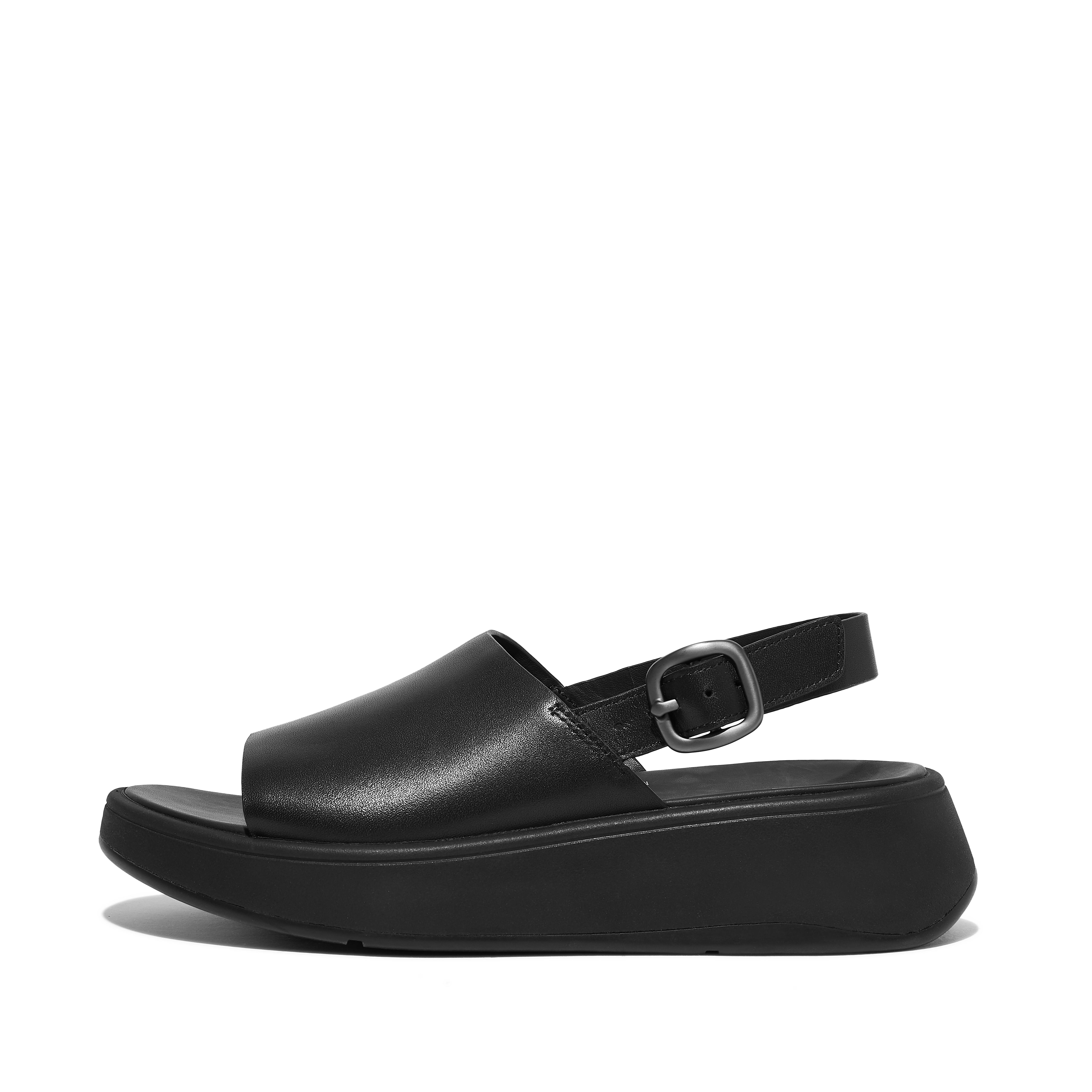 핏플랍 샌들 Fitflop Leather Flatform Back-Strap Sandals,All Black