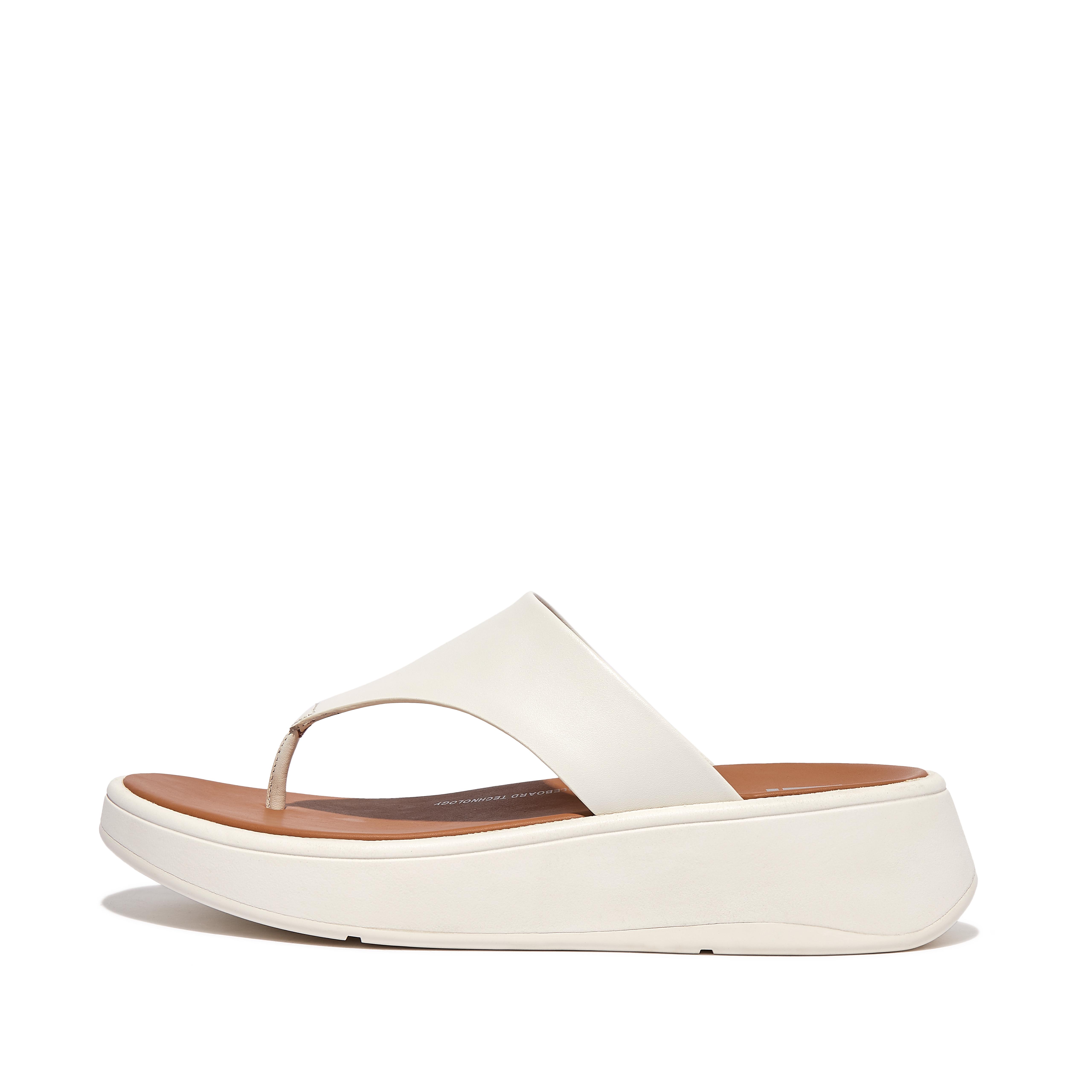 핏플랍 샌들 Fitflop Leather Flatform Toe-Post Sandals,Cream