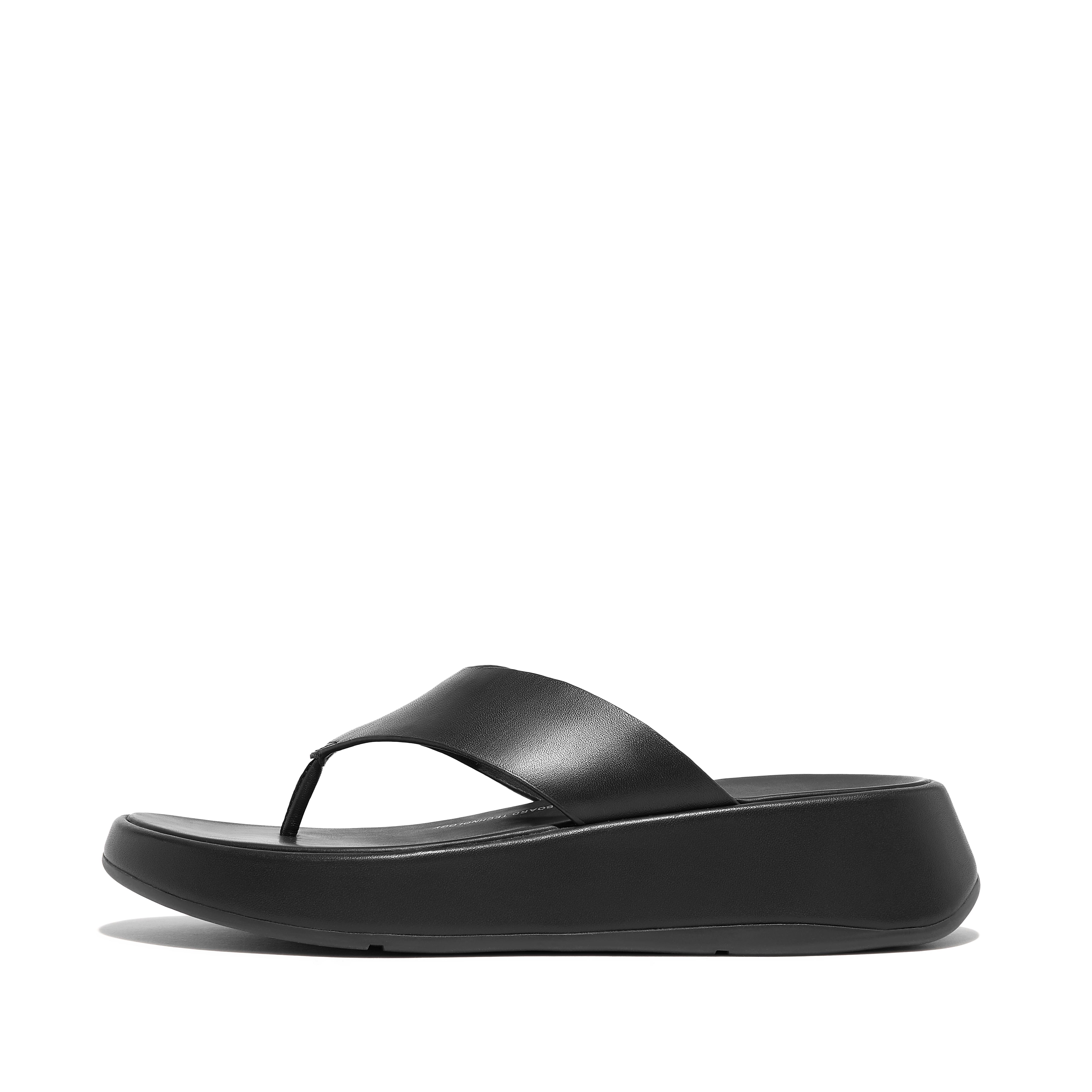 핏플랍 샌들 Fitflop Luxe Leather Flatform Toe-Post Sandals,All Black