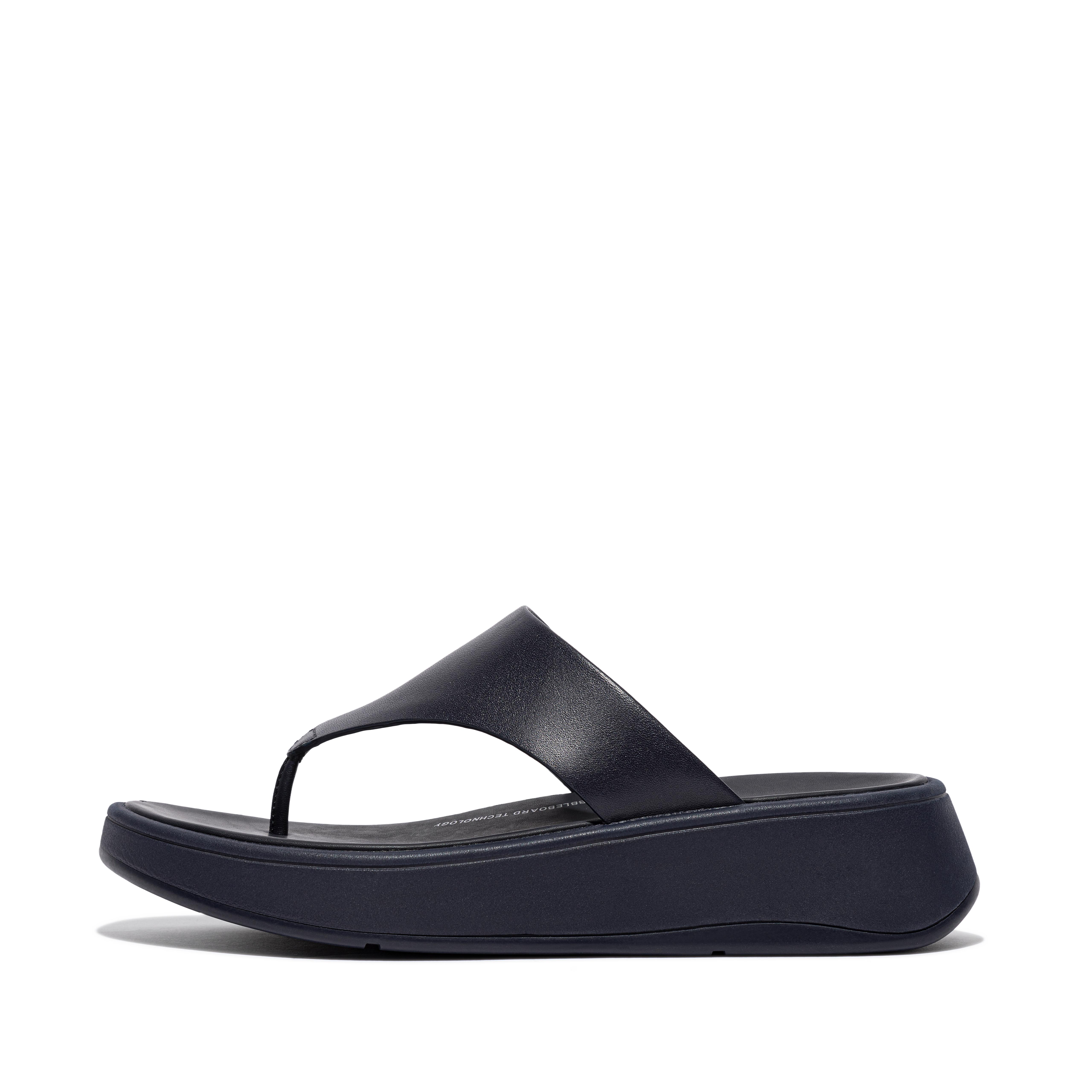 핏플랍 샌들 Fitflop Leather Flatform Toe-Post Sandals,Midnight Navy