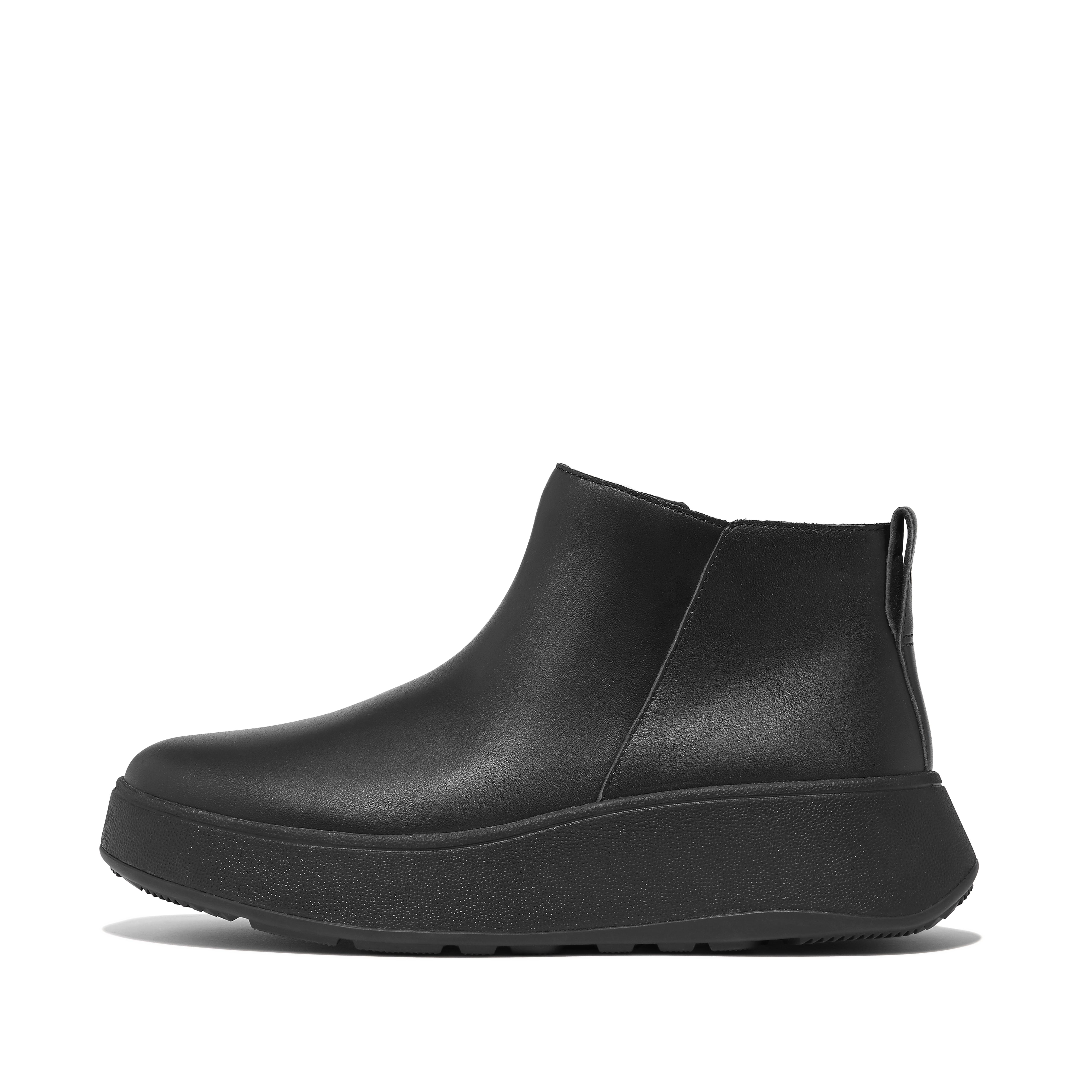 핏플랍 Fitflop Leather Flatform Zip Ankle Boots,All Black