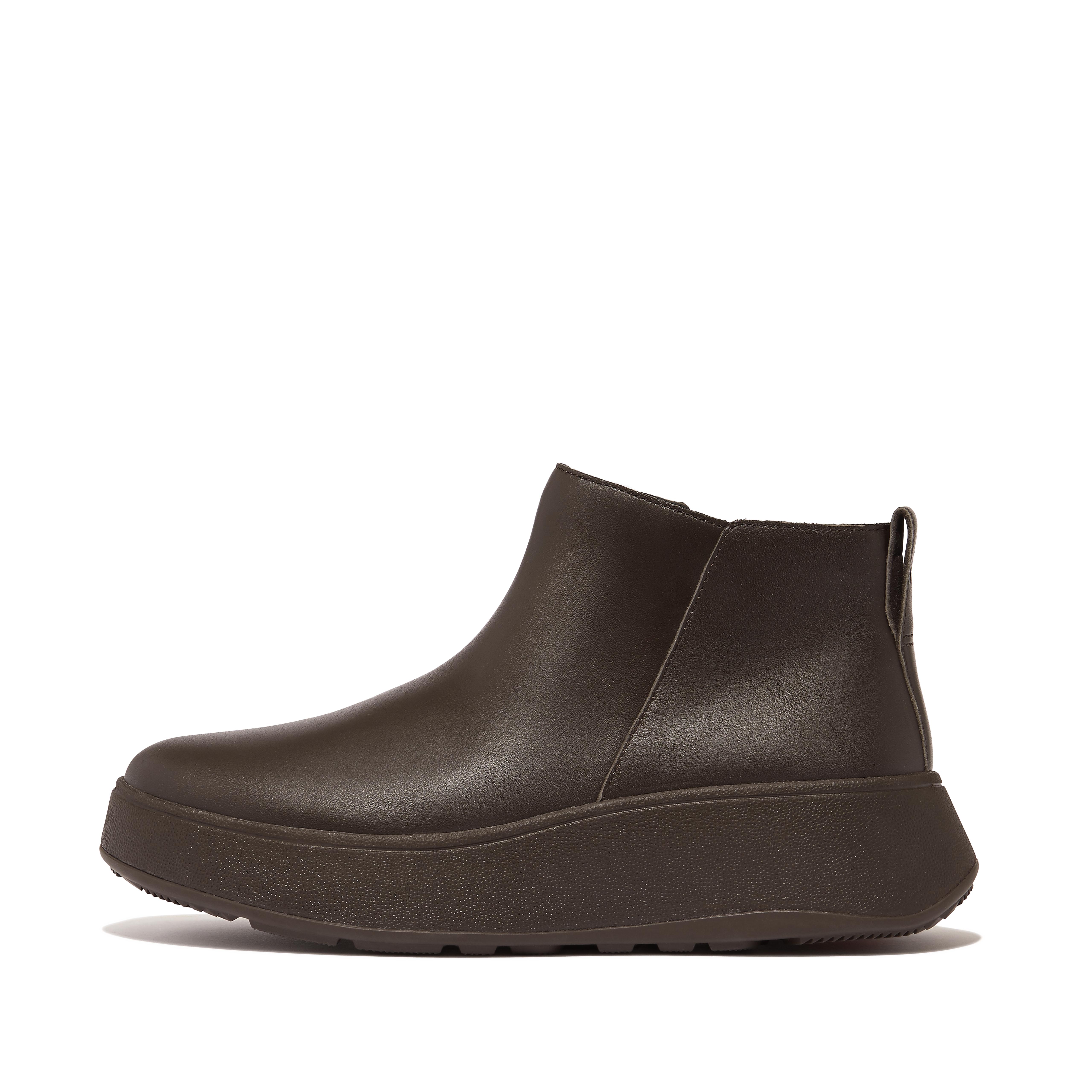 핏플랍 Fitflop Leather Flatform Zip Ankle Boots,Brown Mix