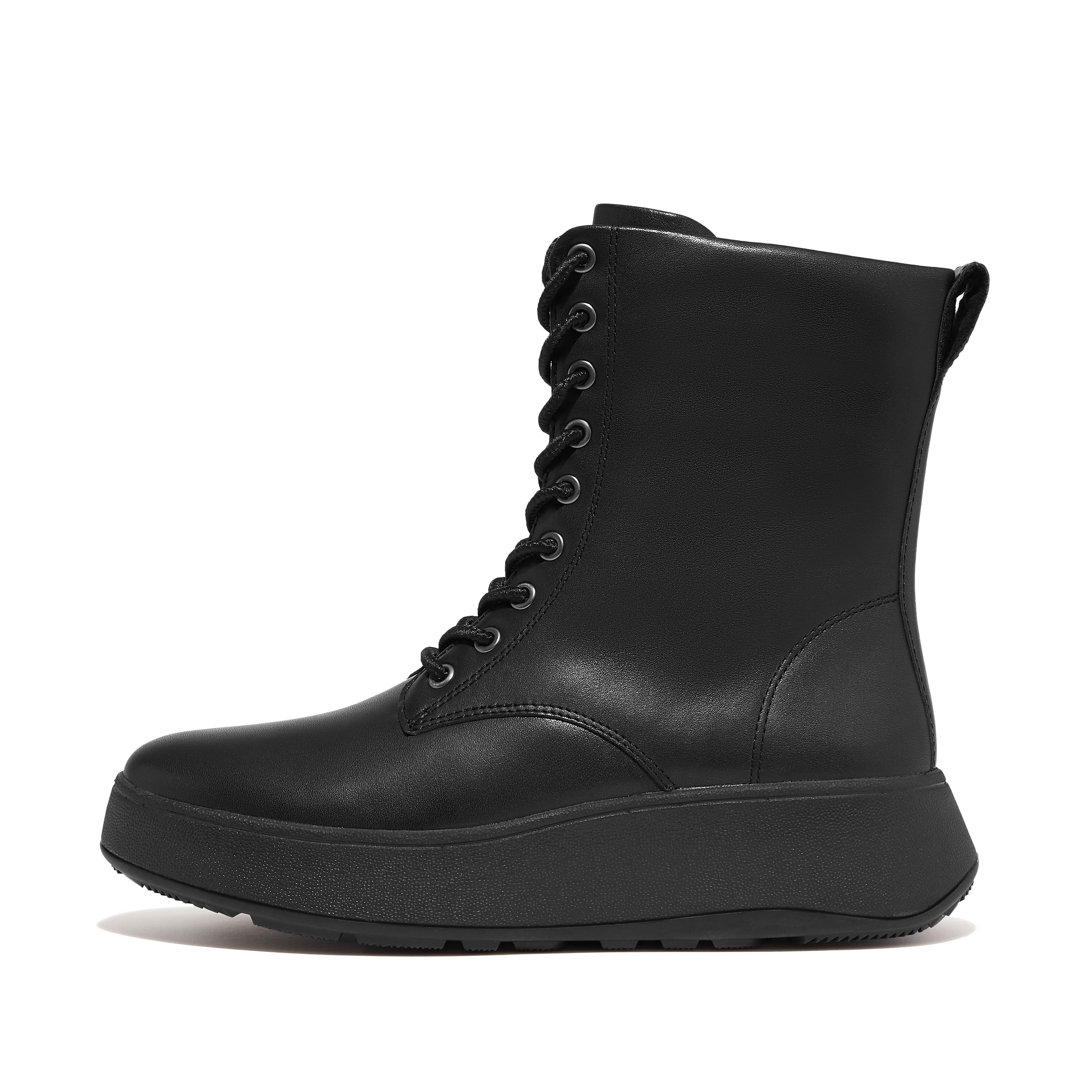 핏플랍 Fitflop Leather Lace-Up Flatform Ankle Boots,All Black