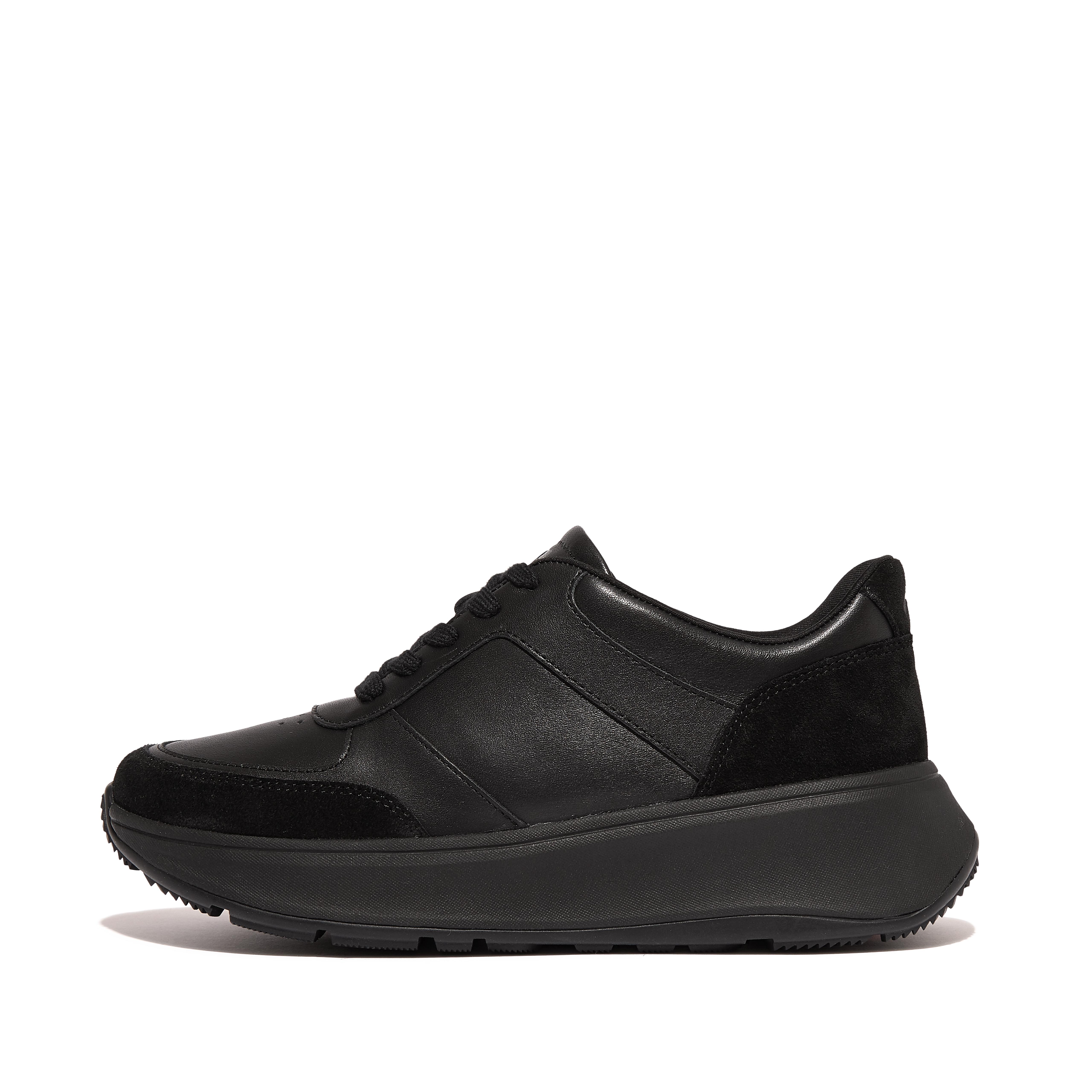 핏플랍 Fitflop Leather/Suede Flatform Sneakers,All Black