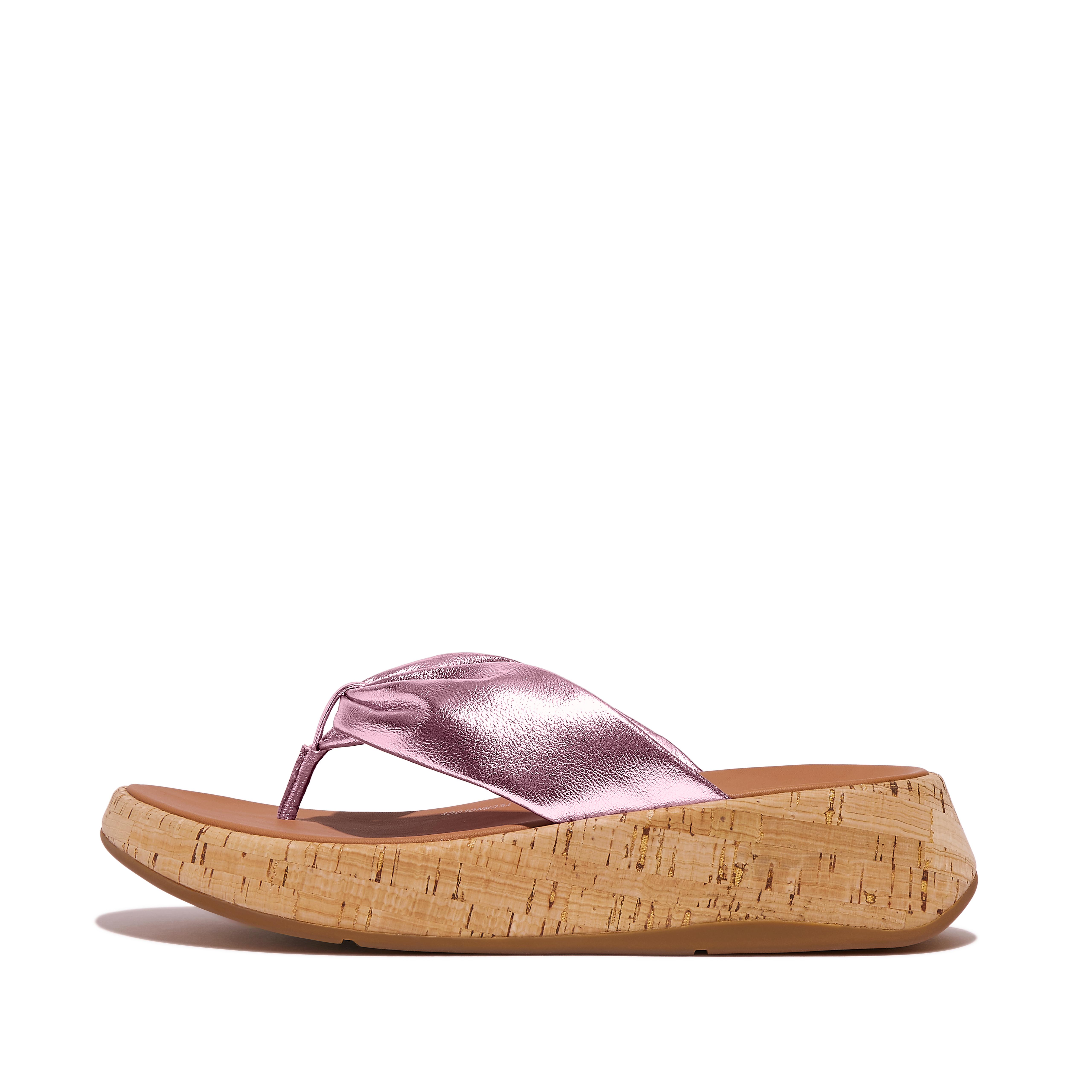 Women F-MODE Metallic Leather-Twist Flatform Toe-Post Sandals (Cork Wrap), Outlet