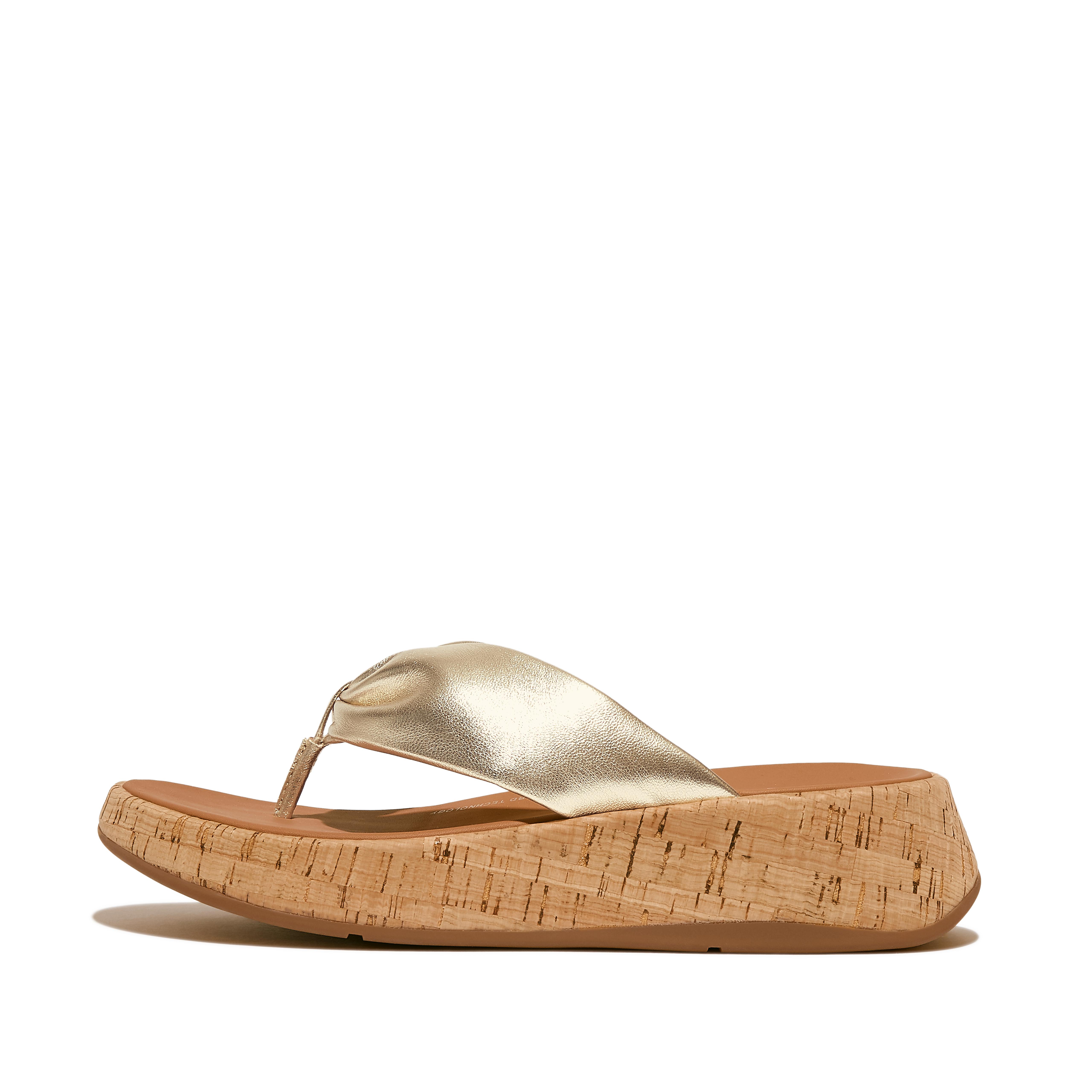 Women F-MODE Metallic Leather-Twist Flatform Toe-Post Sandals (Cork Wrap), Outlet