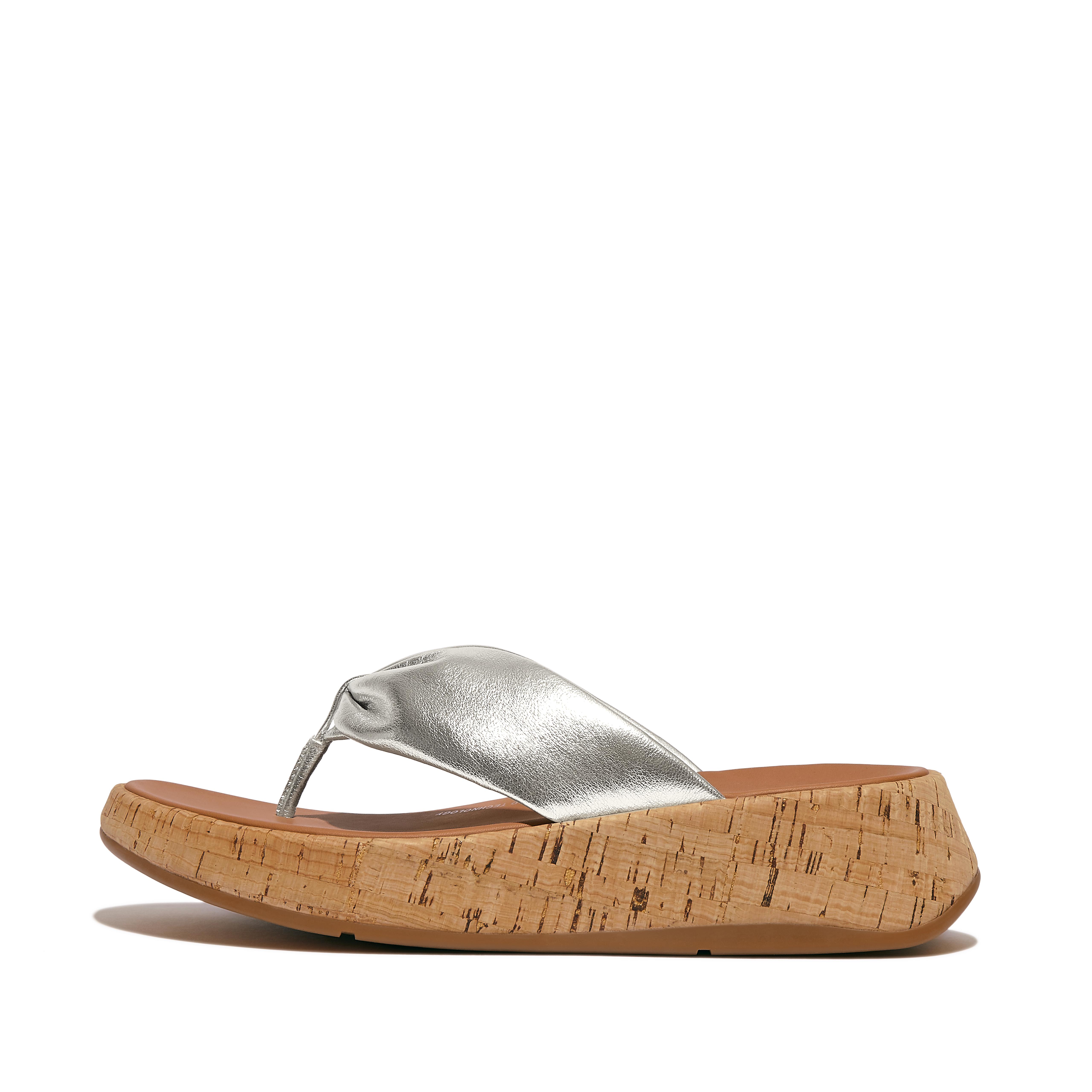 Women F-MODE Metallic Leather-Twist Flatform Toe-Post Sandals (Cork Wrap), Outlet