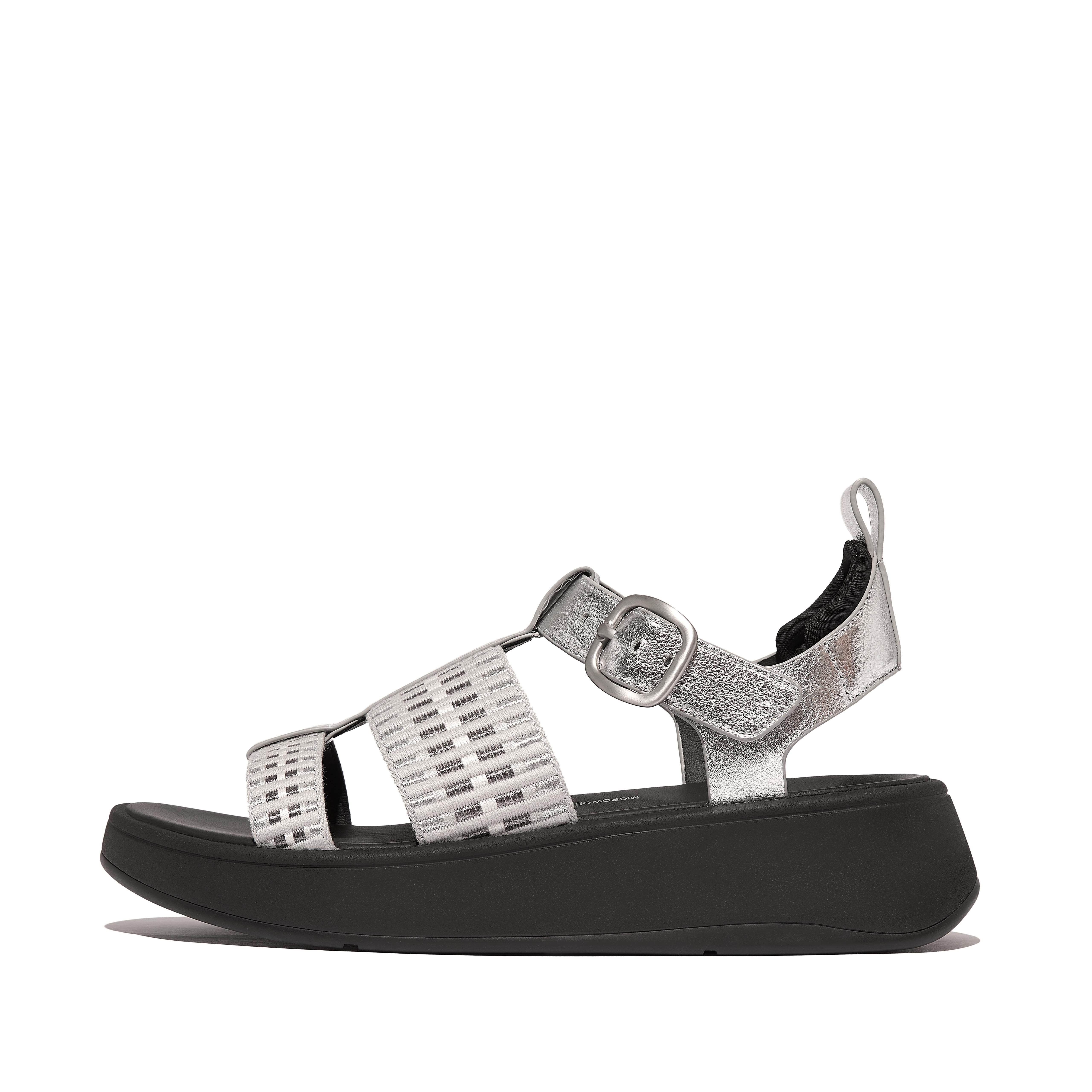 Women F-MODE Metallic-Leather/Webbing Flatform Fisherman Sandals, Full Price