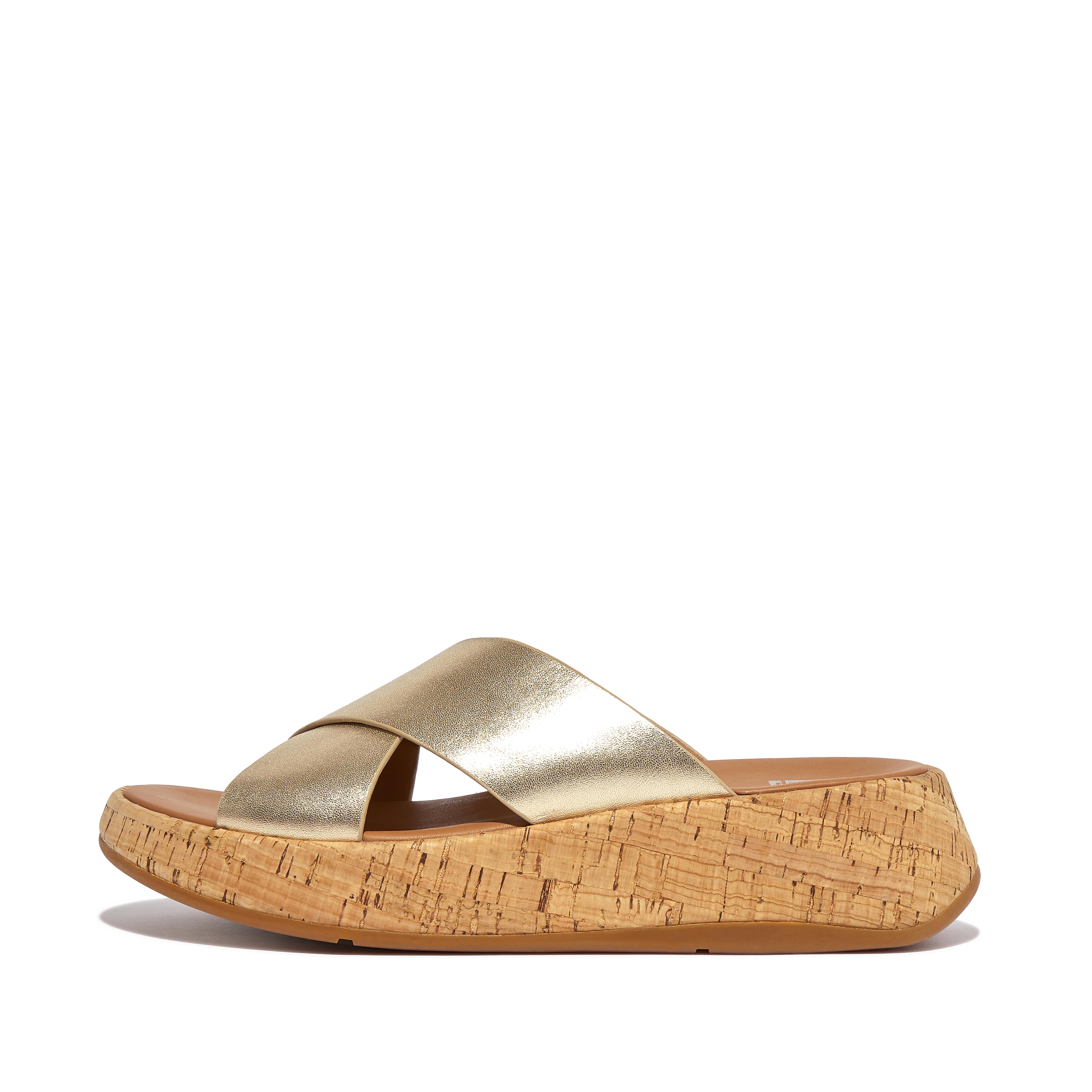 Fitflop Metallic Leather/Cork Flatform Cross Slides