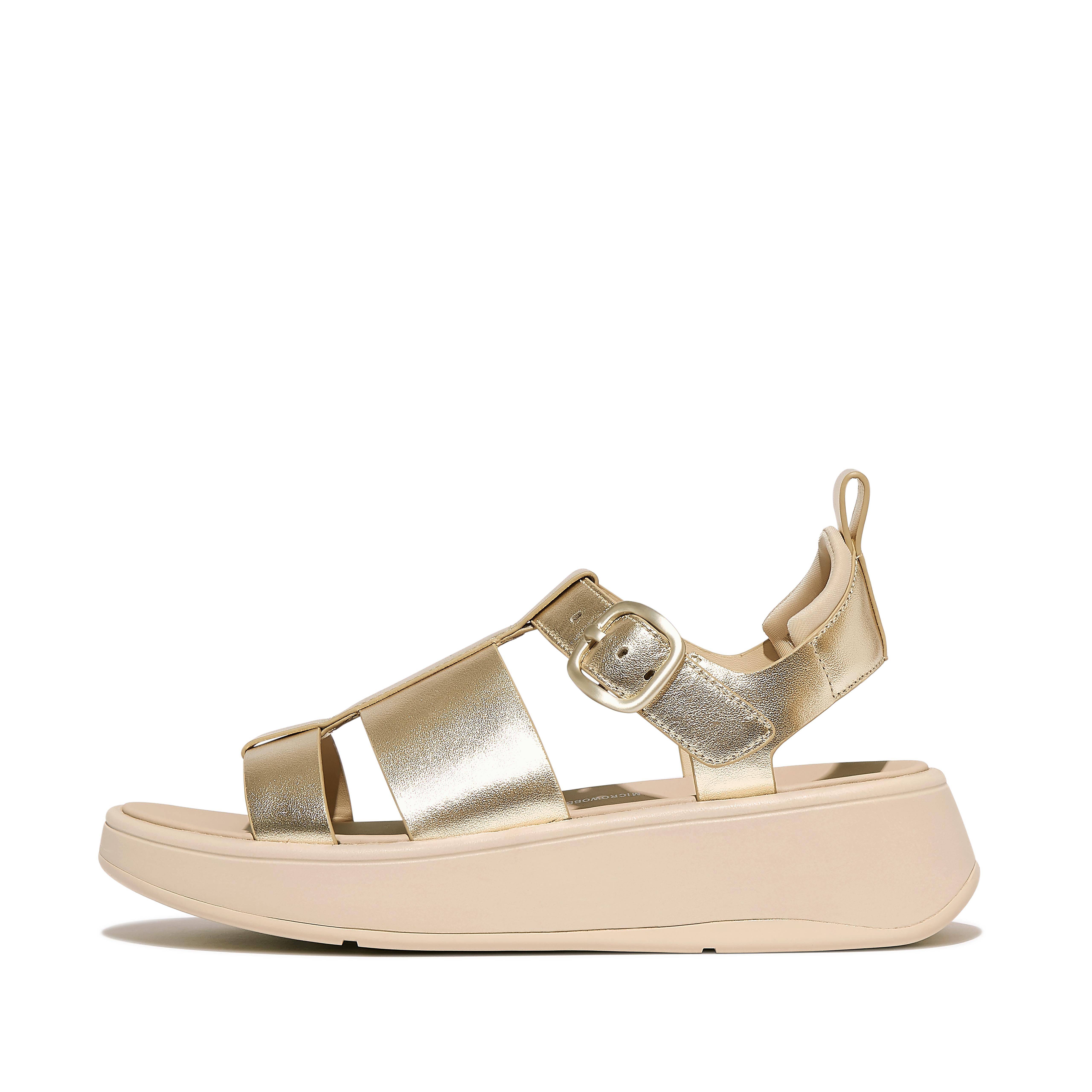 Women F-MODE Metallic Leather Flatform Fisherman Sandals Leather/Nylon/Spandex Fabric, Full Price