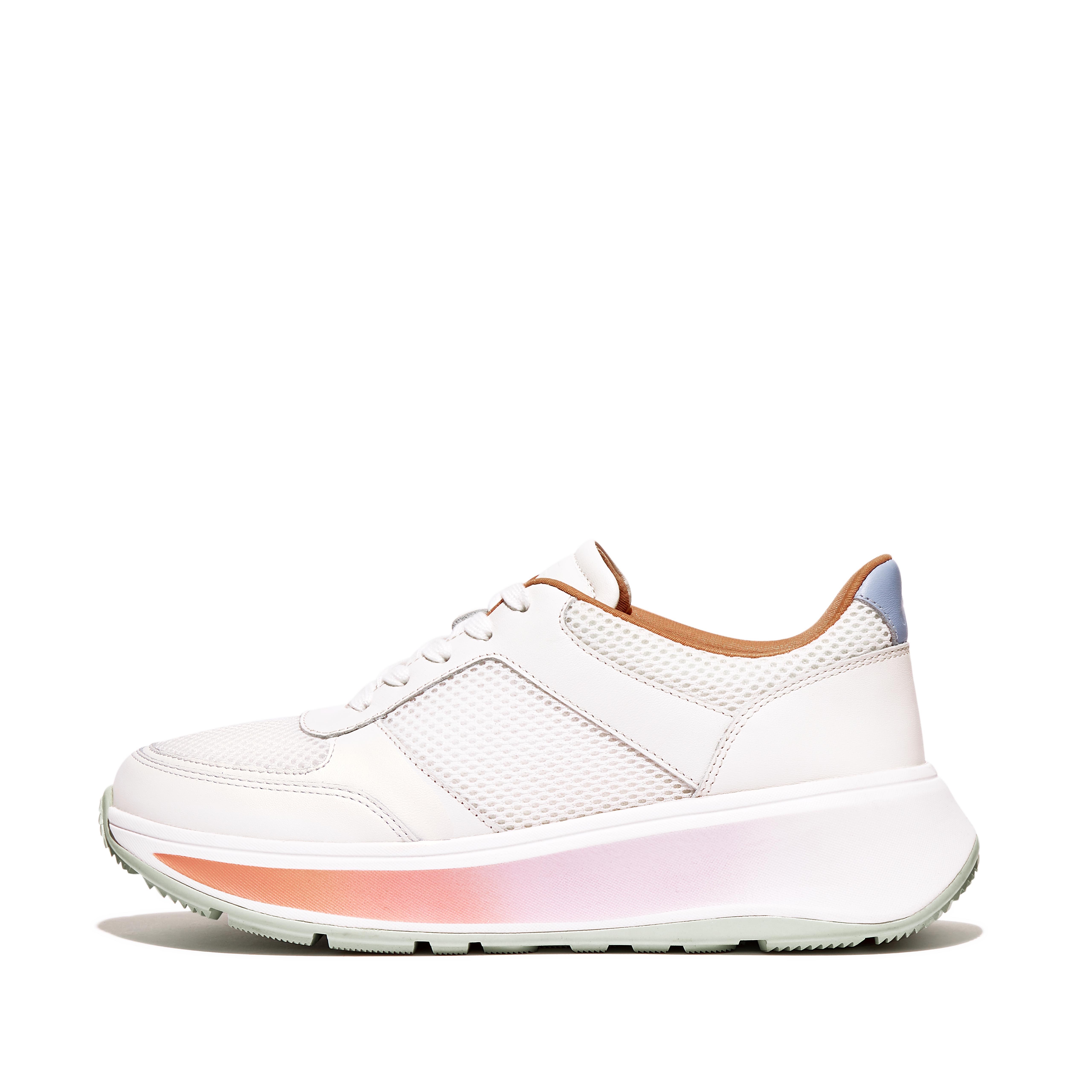 Women F-MODE Ombré-Sole Leather/Mesh Flatform Trainers, Markdown