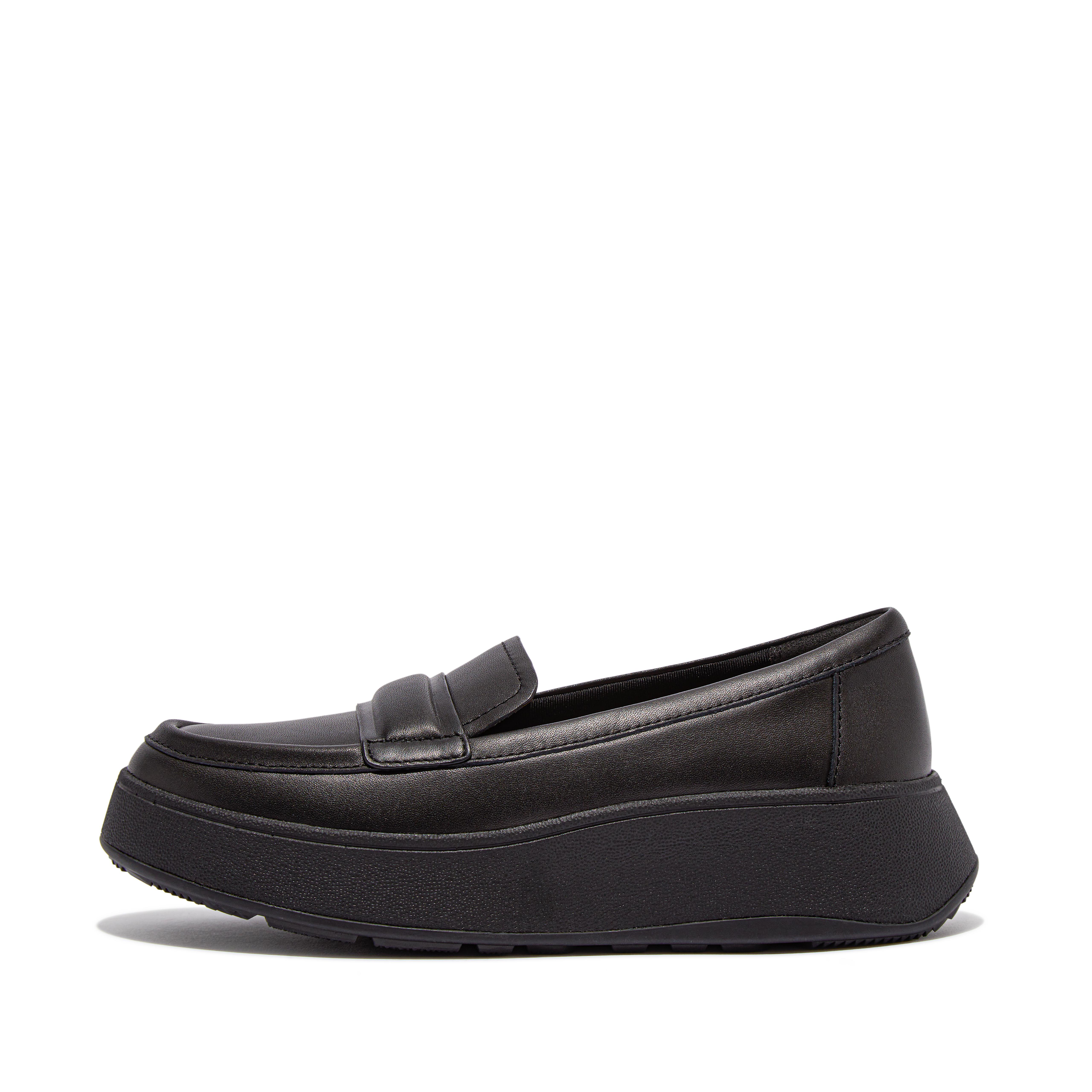 Women F-MODE Padded-Detail Leather Flatform Loafers, Markdown