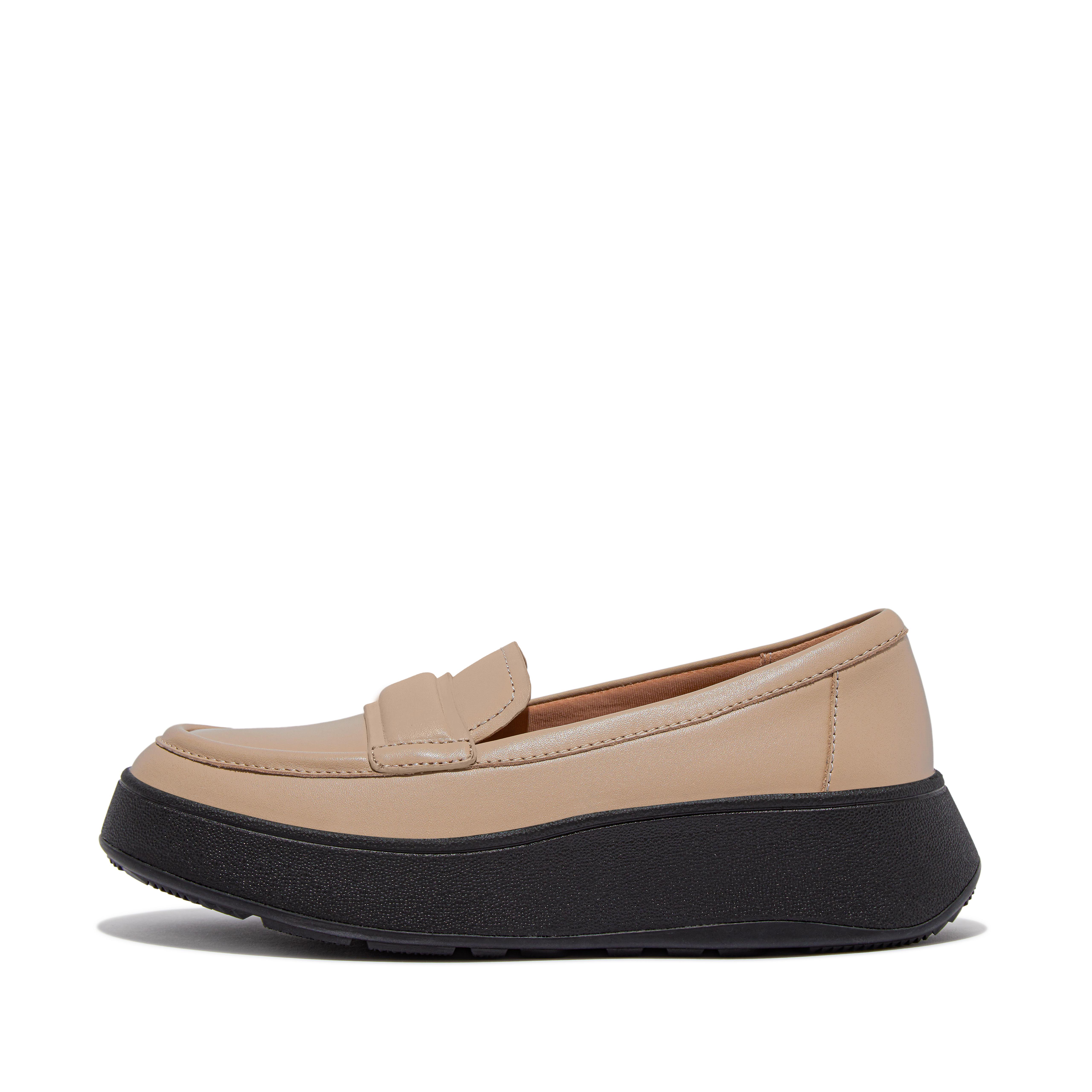 Women F-MODE Padded-Detail Leather Flatform Loafers, Full Price