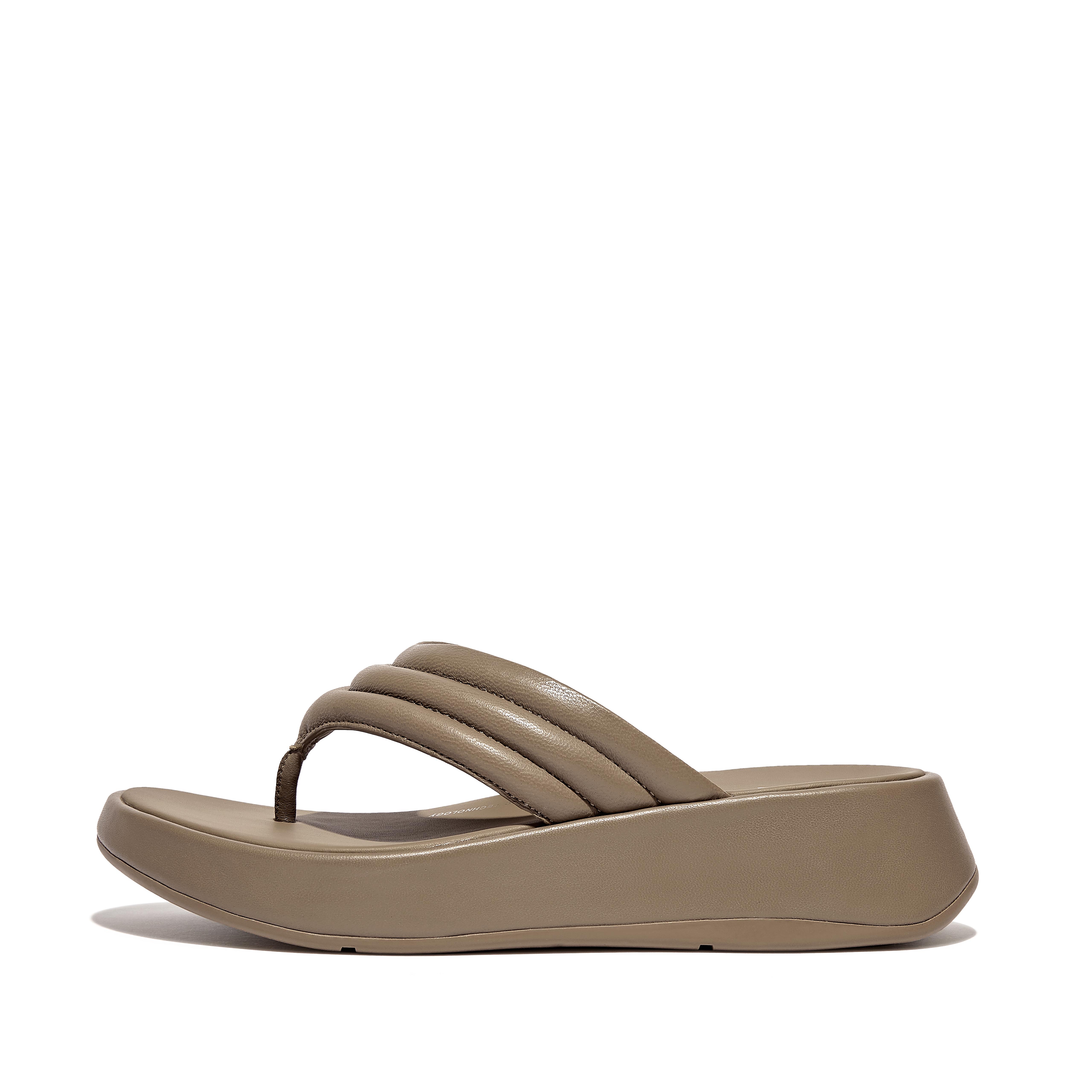 Fitflop Padded Leather Flatform Toe-Post Sandals,minky grey