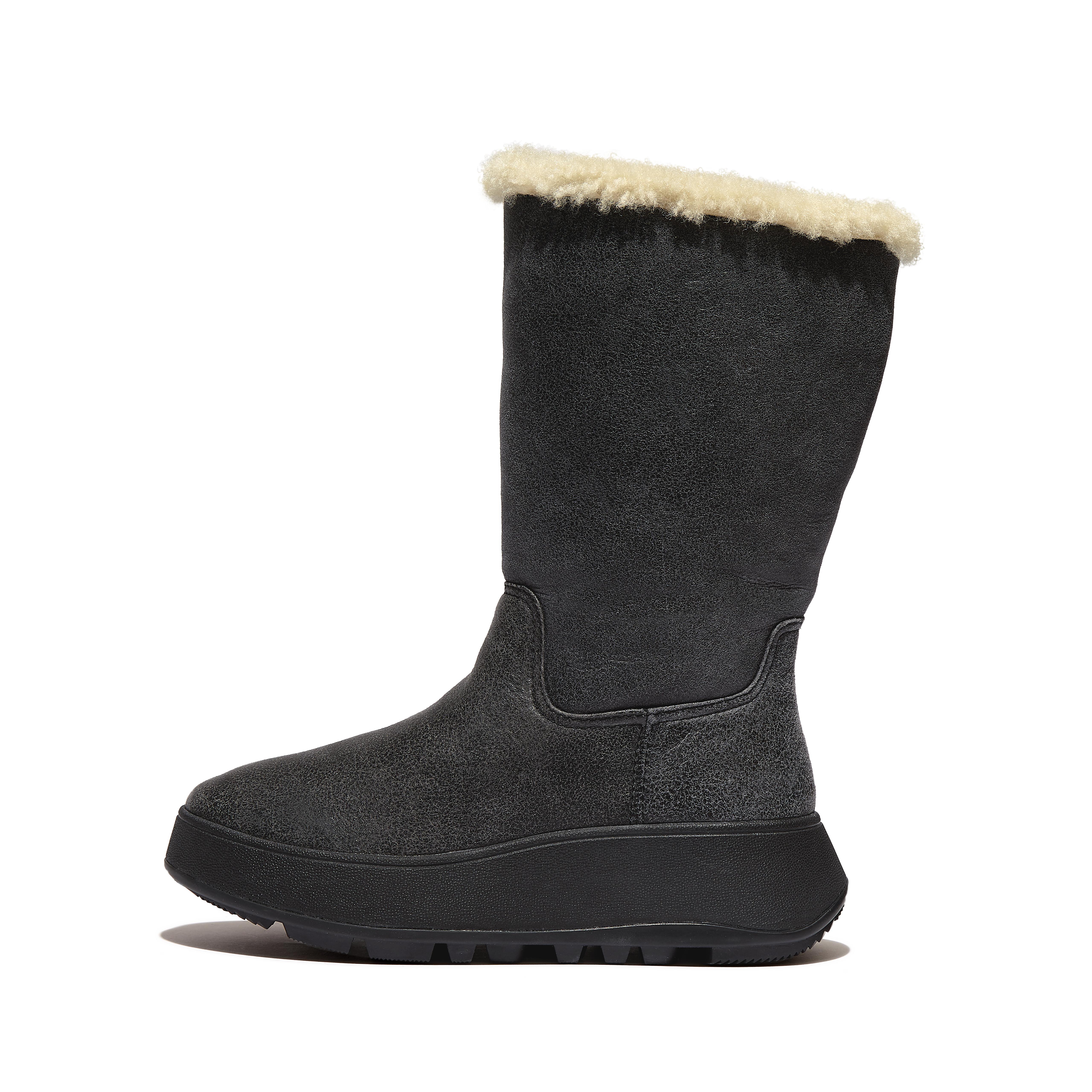 핏플랍 부츠 (털 안감) Fitflop Double-Faced Shearling Leather Flatform Calf Boots,Black