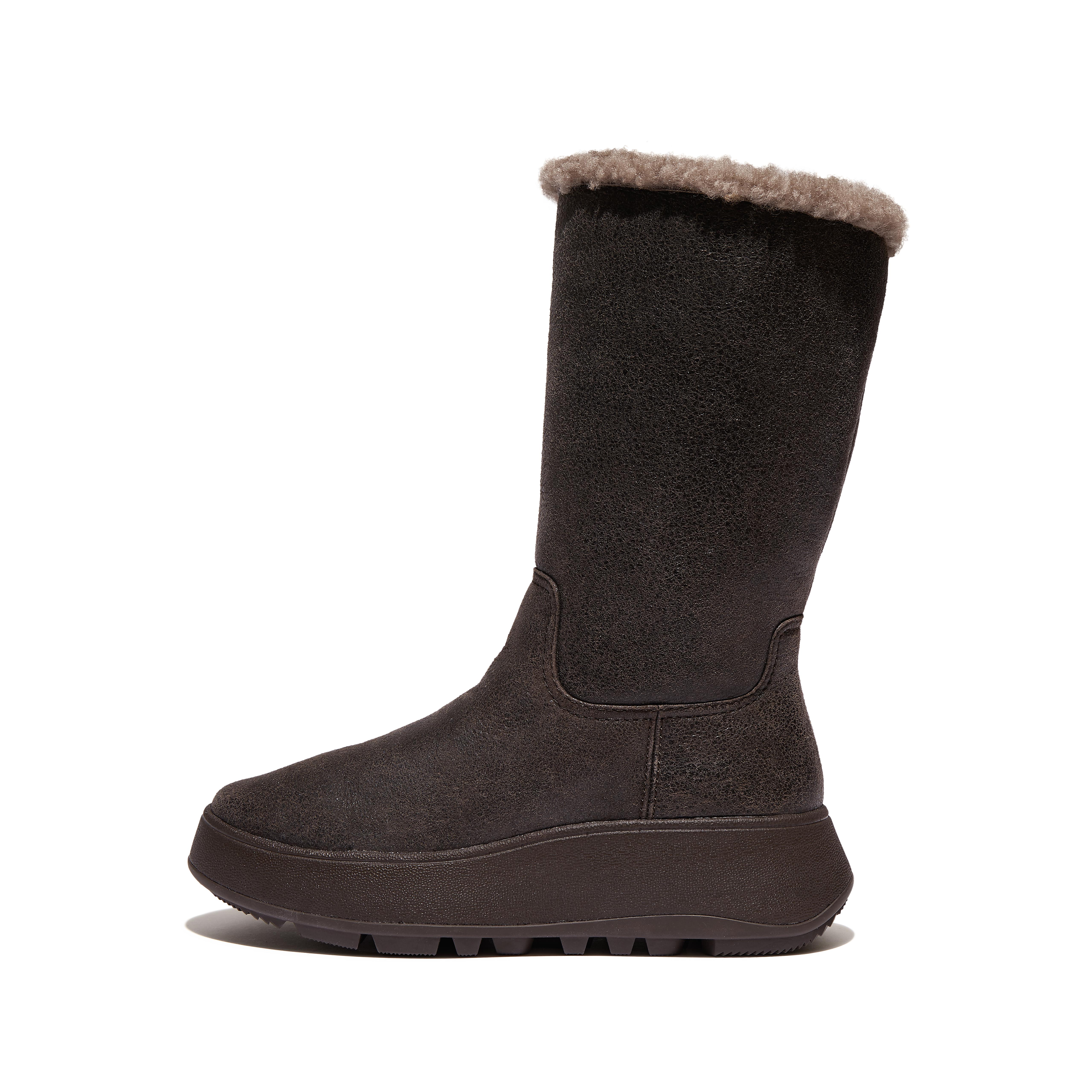 핏플랍 부츠 (털 안감) Fitflop Double-Faced Shearling Leather Flatform Calf Boots,Chocolate