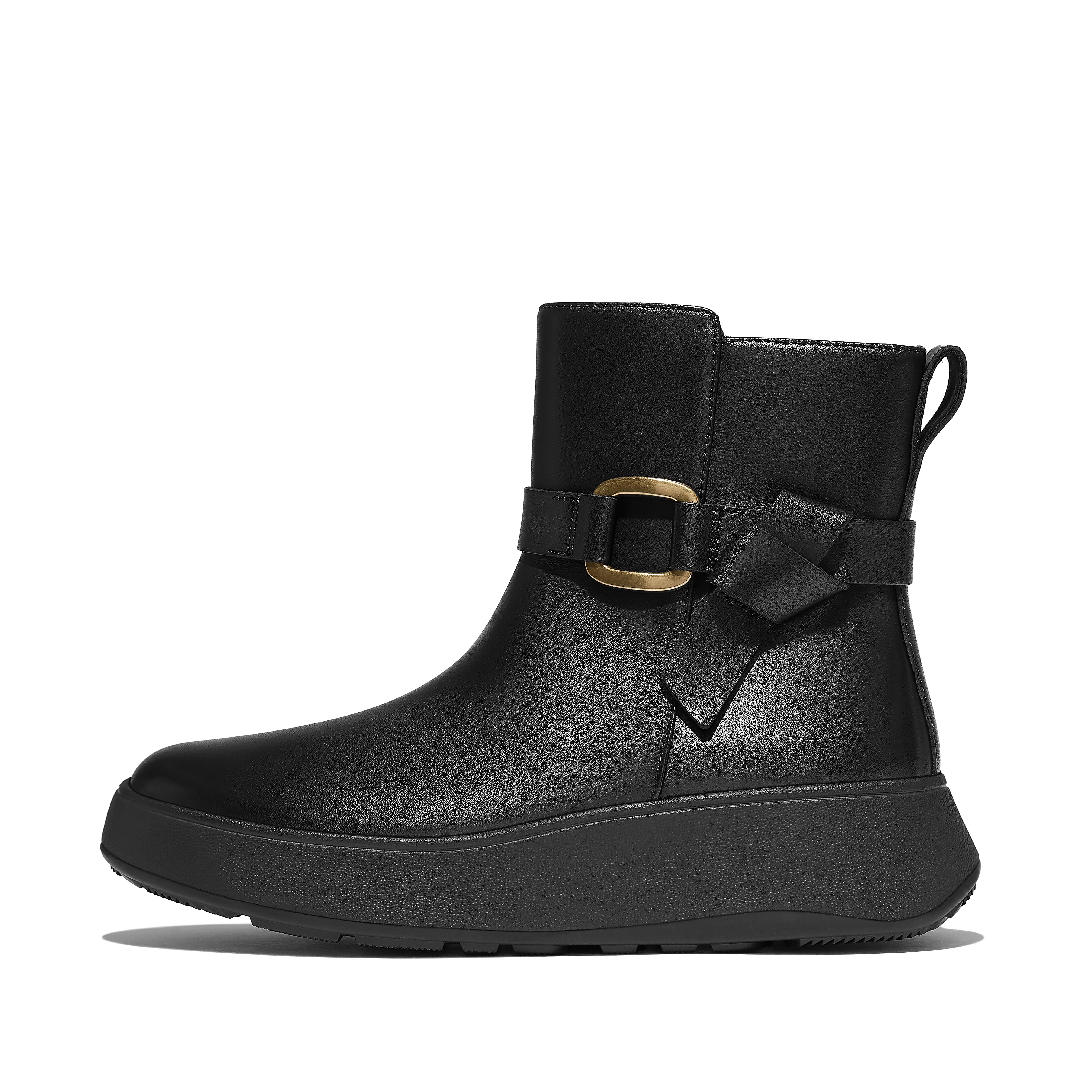 FitFlop F-MODE Square-Ring Leather Ankle Boots, Outlet, Black, Size: US 9