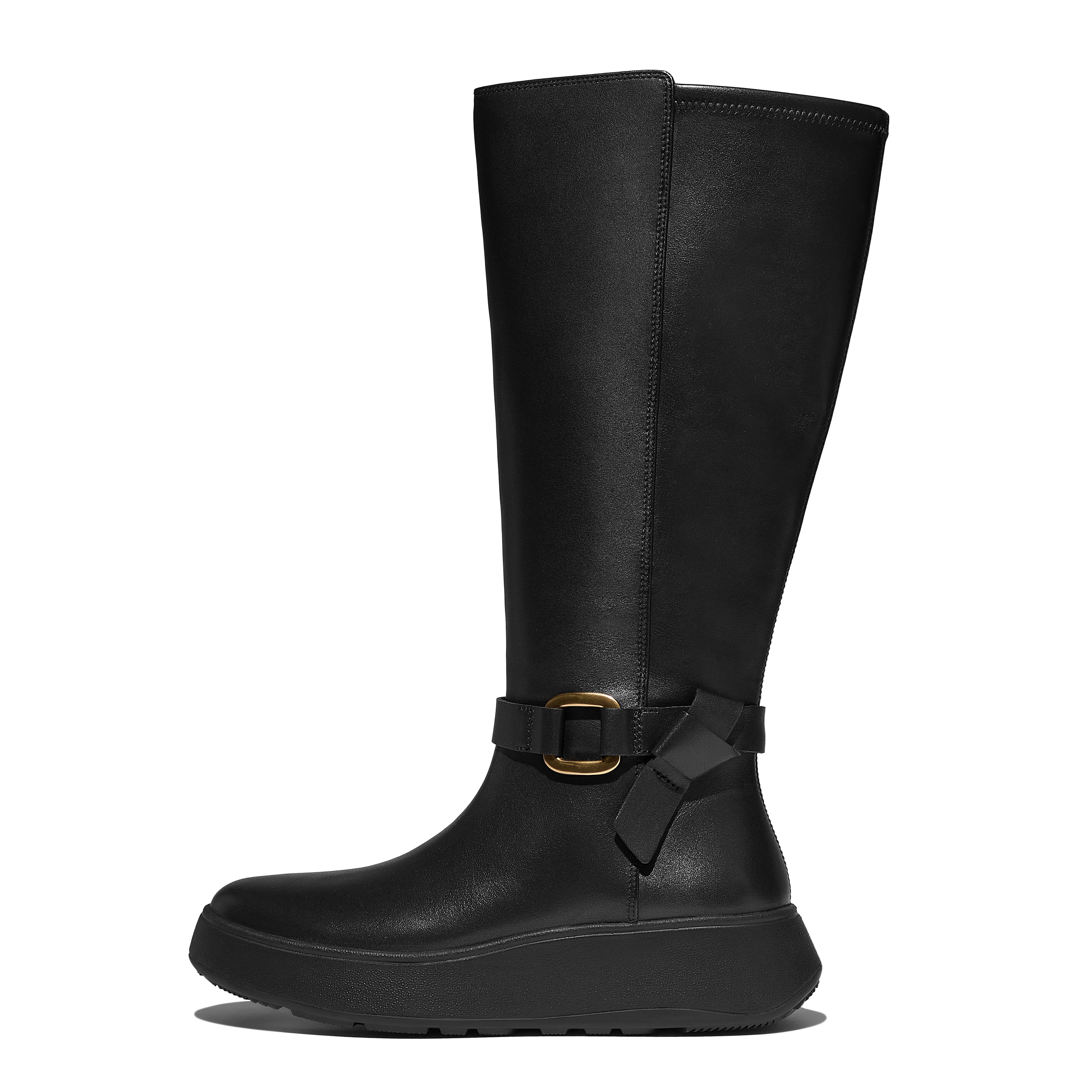 FitFlop F-MODE Leather Tall Boots Leather/Pu, Outlet, Black, Size: US 8