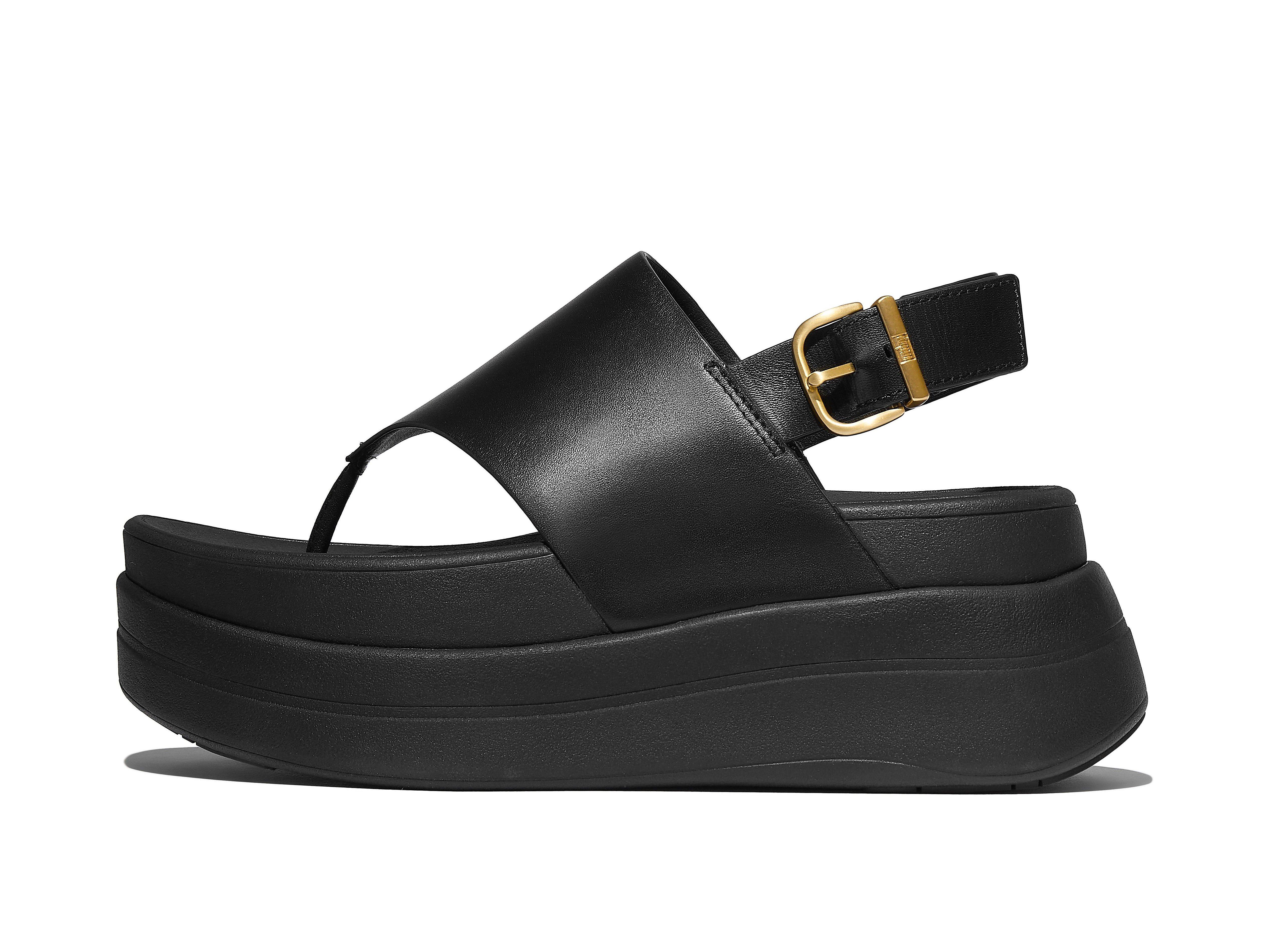 F-MODE Stack Leather Back-Strap Toe-Post Sandals