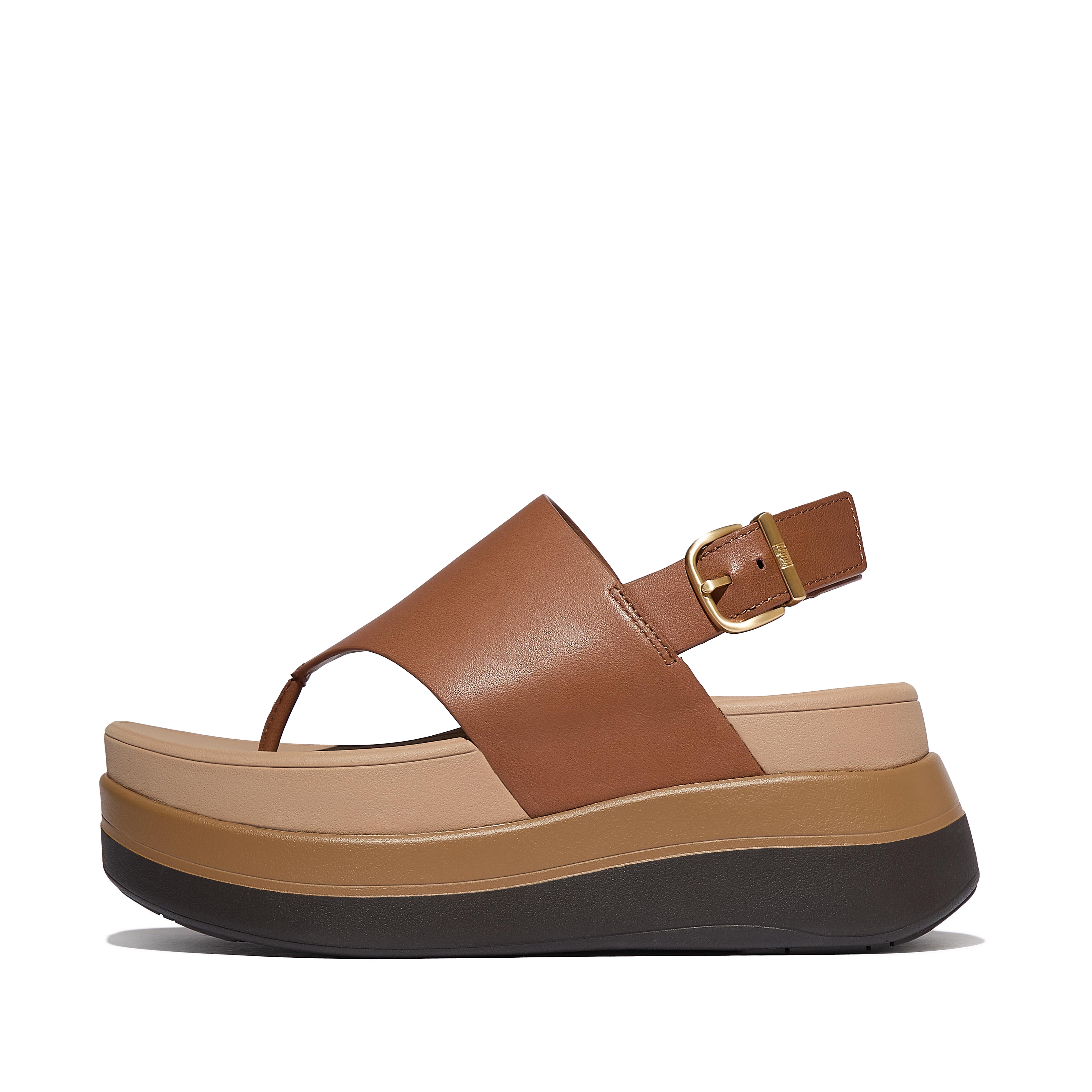 Women F-MODE Stack Leather Back-Strap Toe-Post Sandals