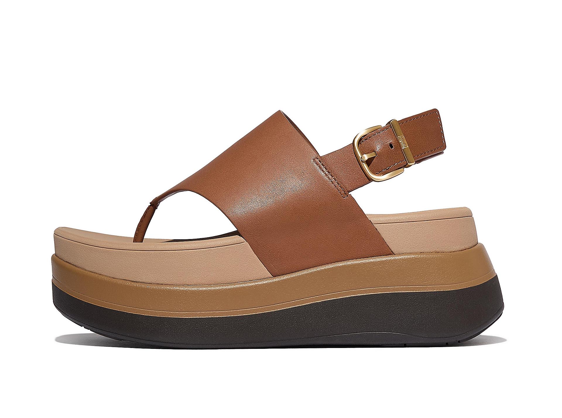 F-MODE Stack Leather Back-Strap Toe-Post Sandals