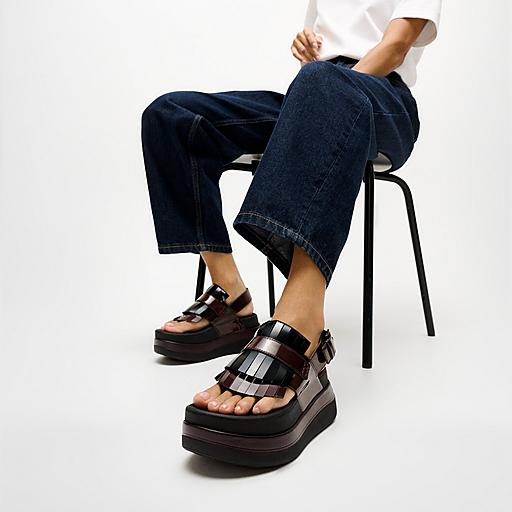 Women's F-Mode Stack Leather Toe-Posts | FitFlop US