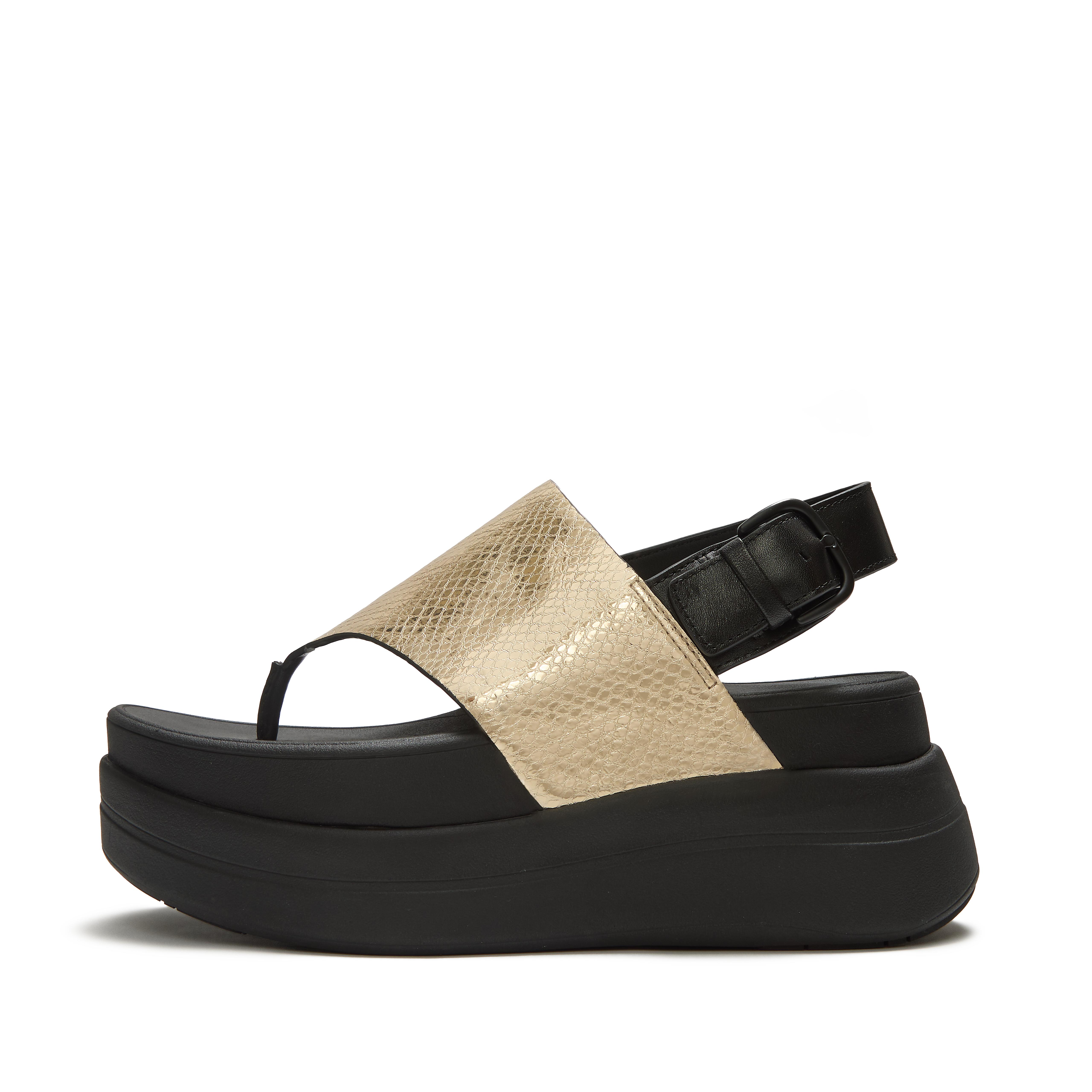 F-MODE Stack Leather Toe-Post Sandals