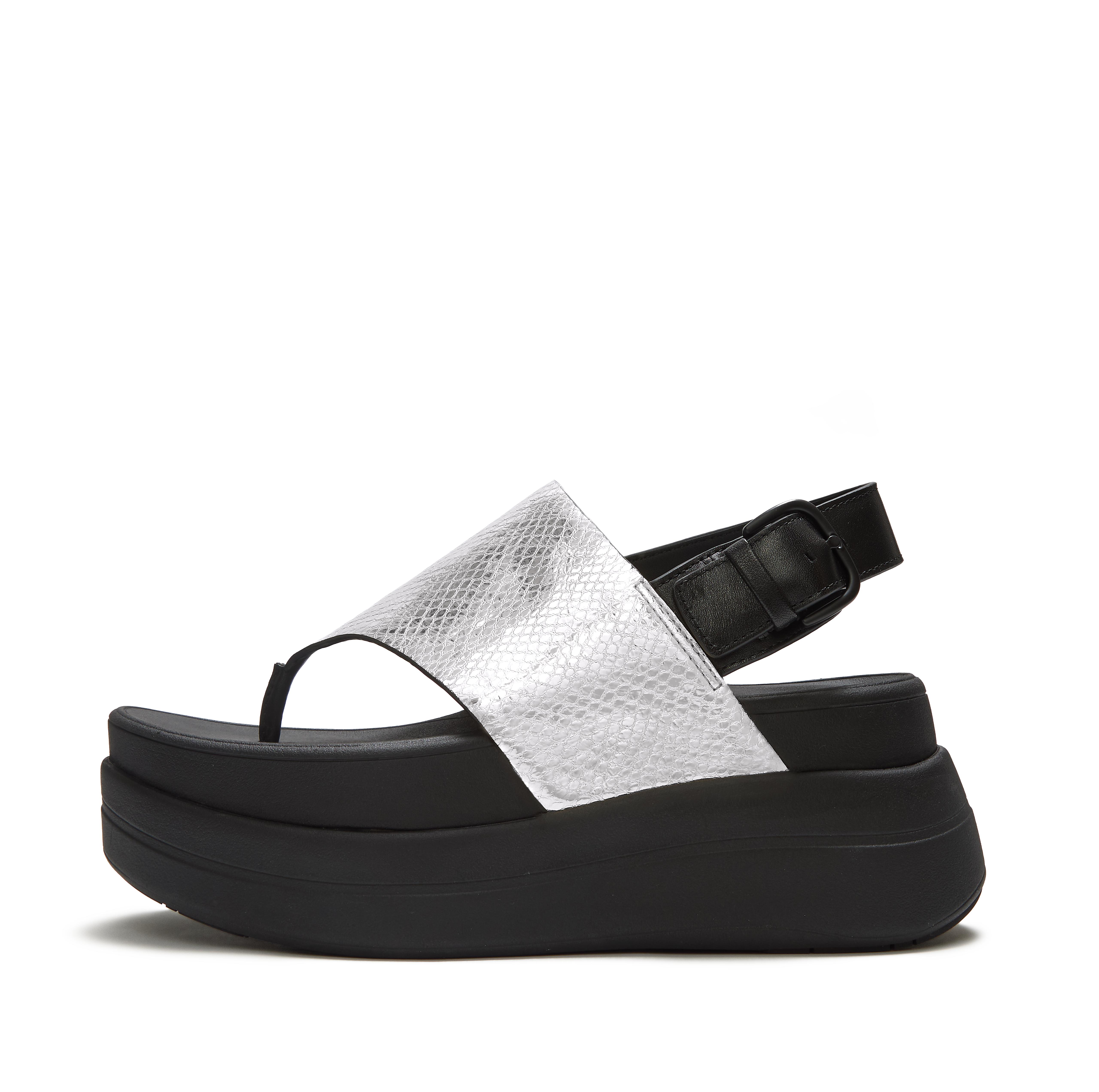 F-MODE Stack Leather Toe-Post Sandals