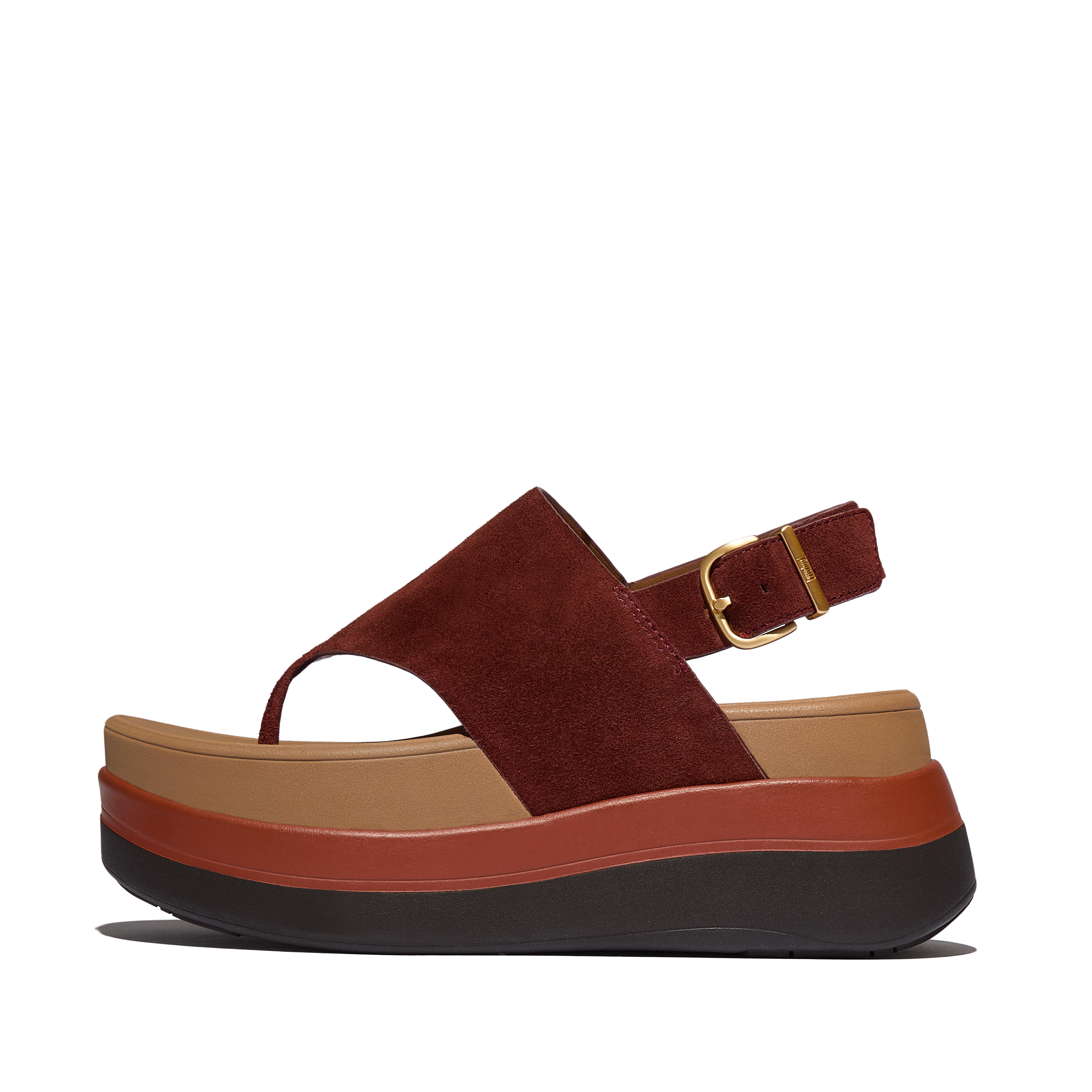 F-MODE Stack Suede Back-Strap Toe-Post Sandals