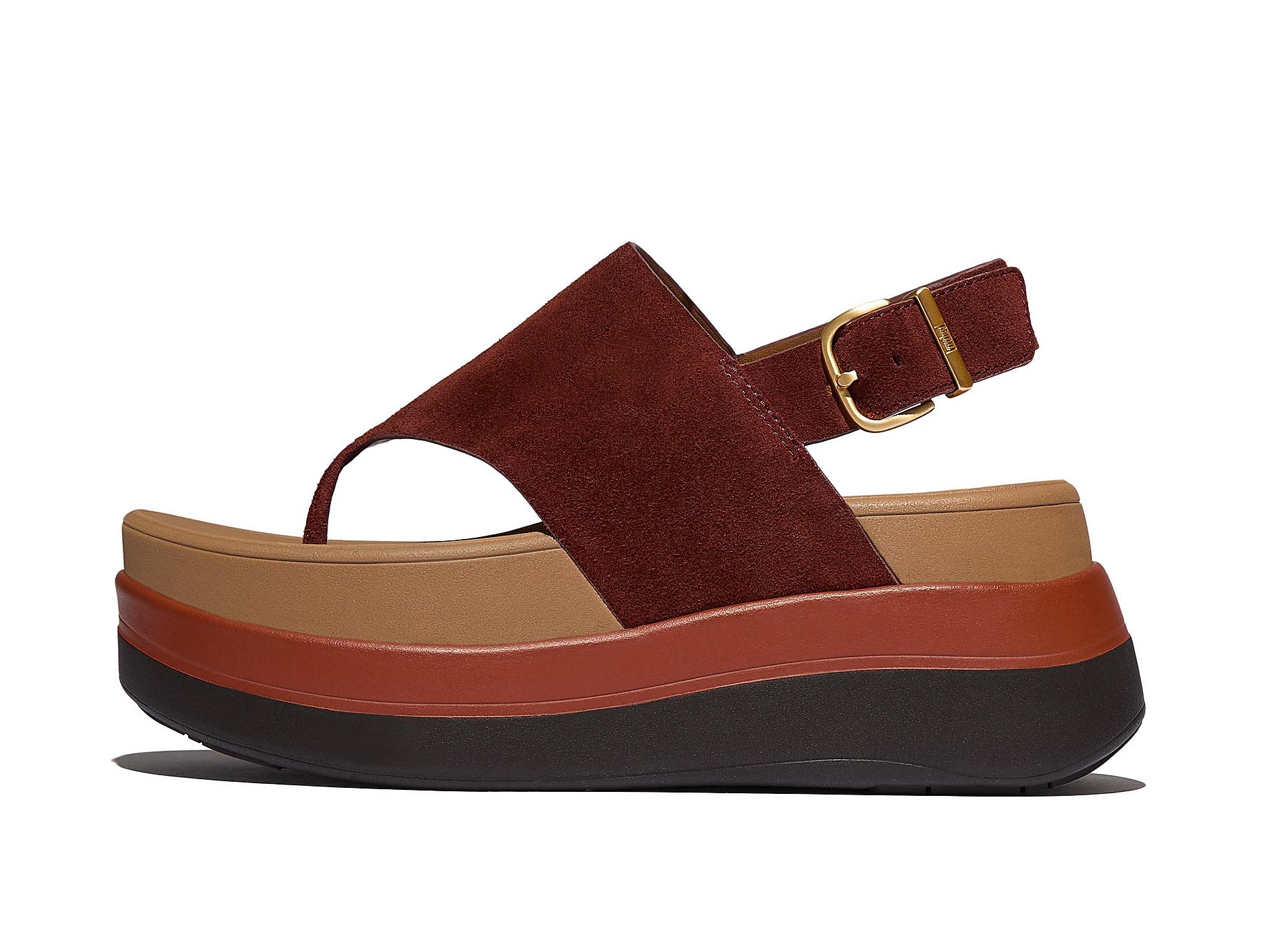 F-MODE Stack Suede Back-Strap Toe-Post Sandals