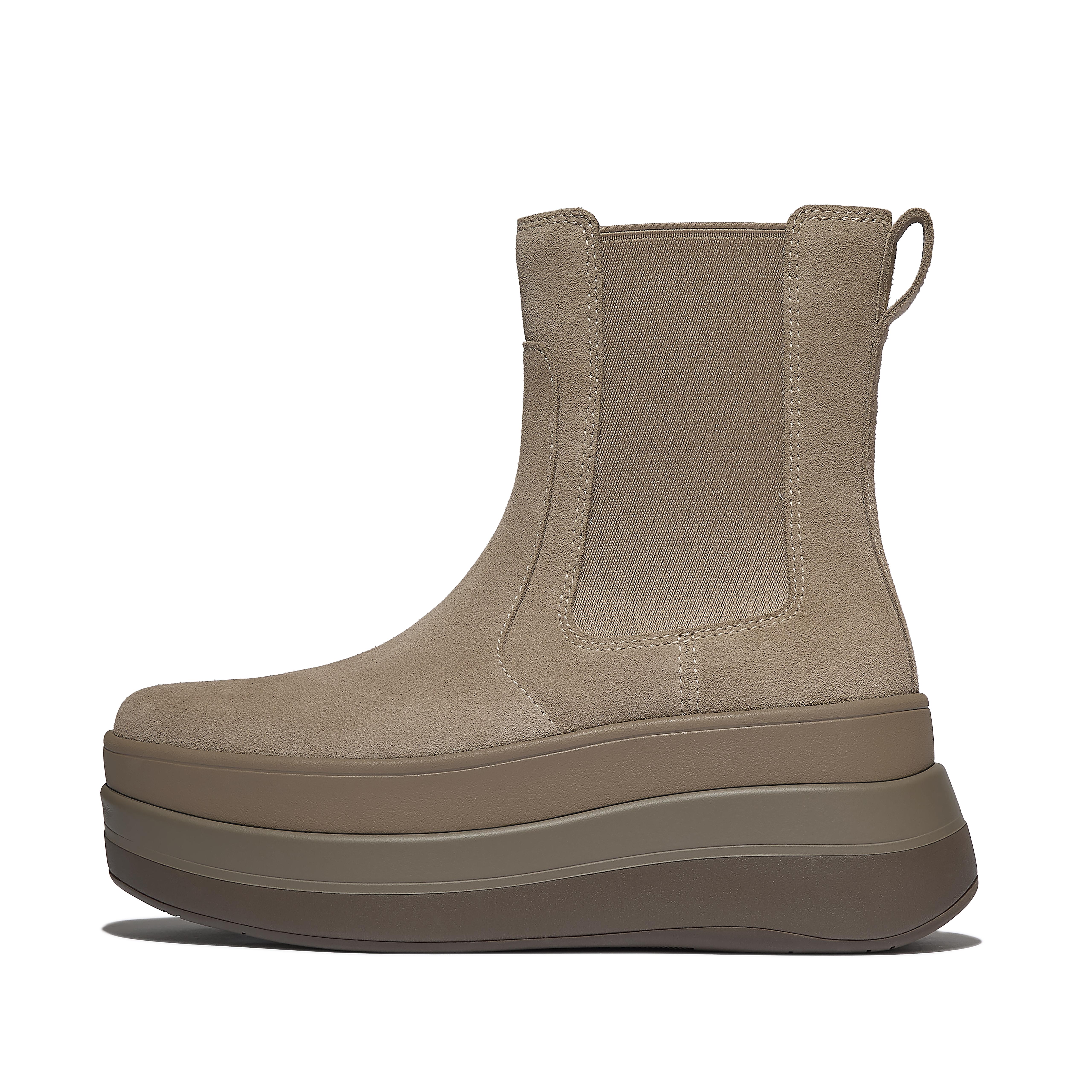 FitFlop F-MODE Stack Suede Chelsea Boots Suede/Polyester, Outlet, Taupe, Size: US 10