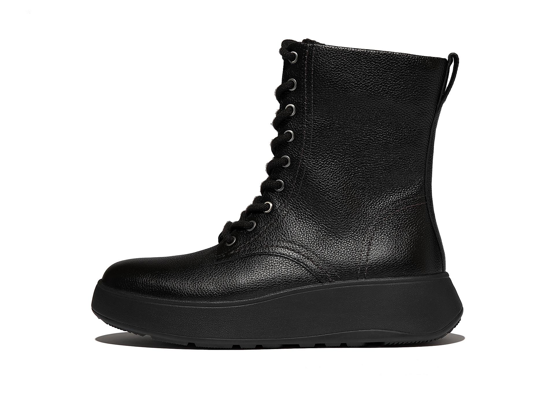 F-MODE Stitch Tumbled-Leather Lace-Up Ankle Boots