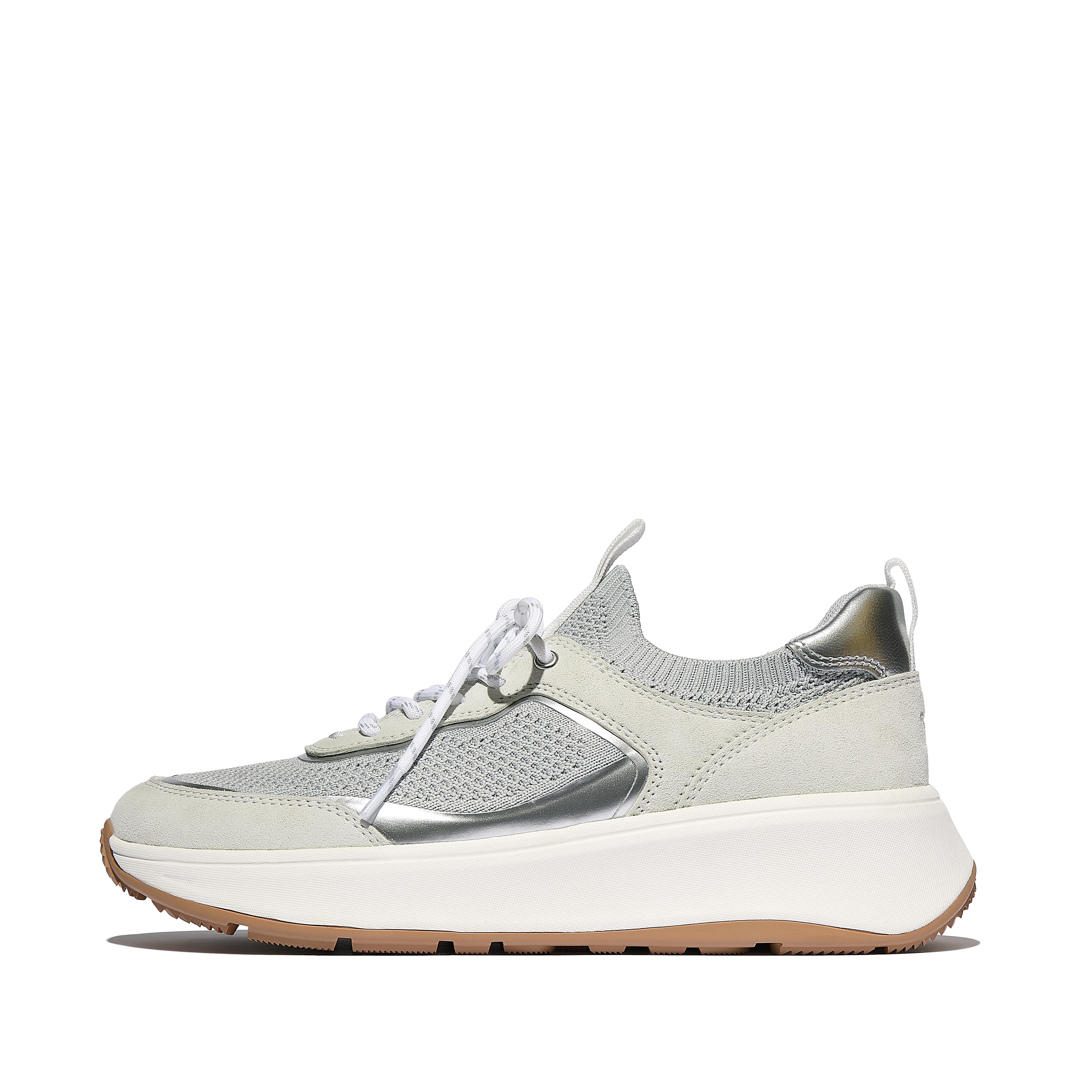 Women F-MODE Knit/Suede Flatform Pull-On Trainers Polyester/Nylon (Knit)/Leather