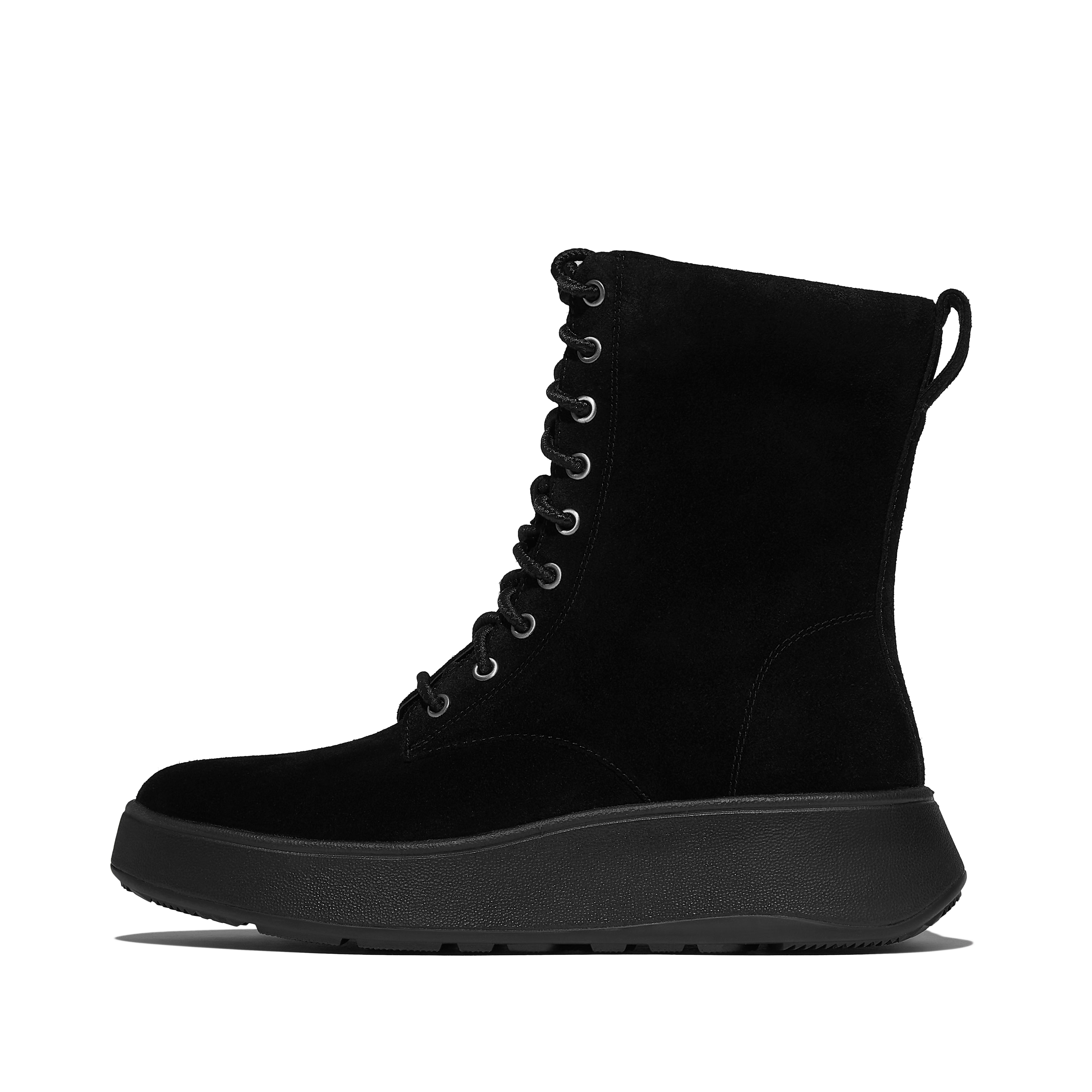 FitFlop F-MODE Suede Lace-Up Flatform Ankle Boots, Outlet, All Black, Size: US 9