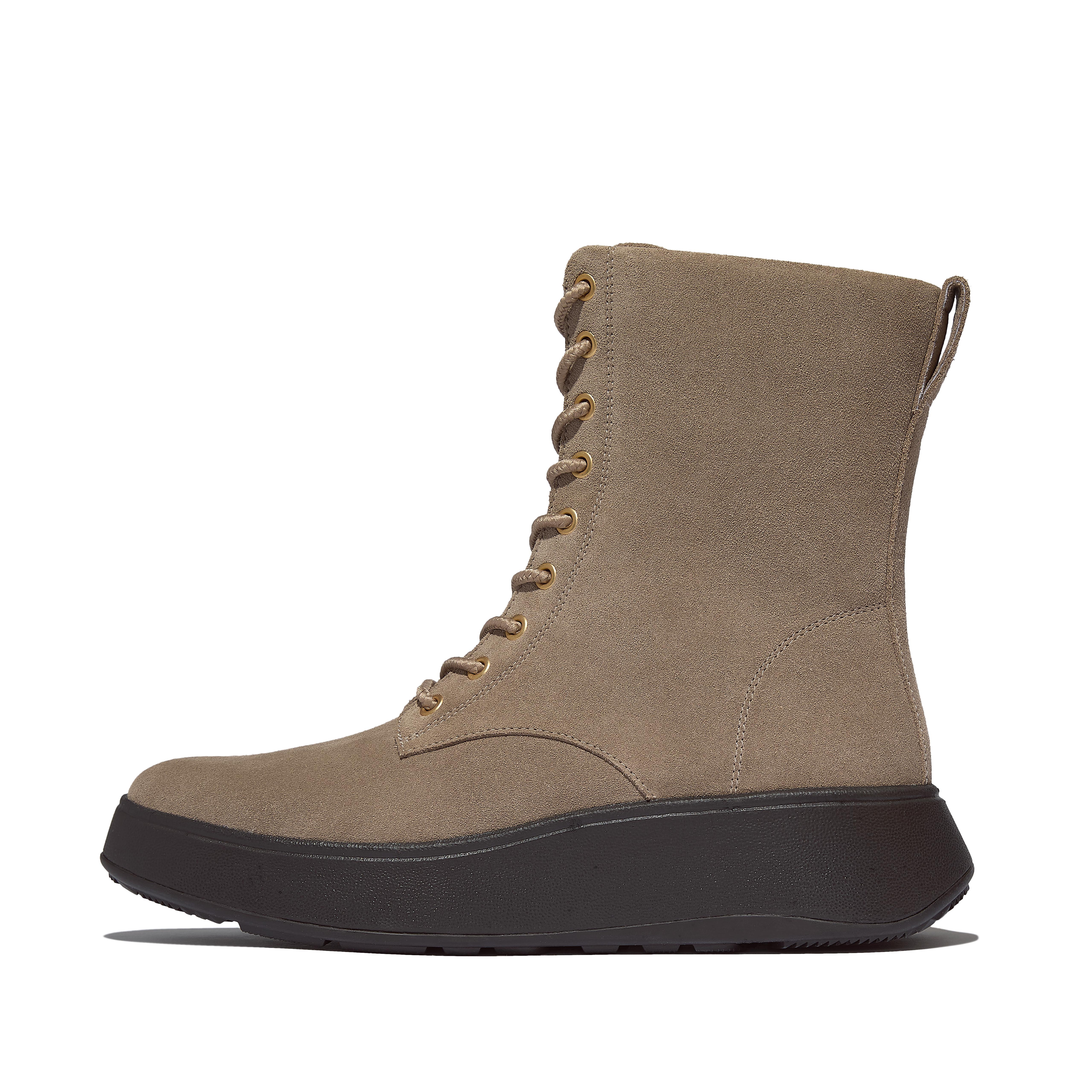 FitFlop F-MODE Suede Lace-Up Flatform Ankle Boots, Outlet, Taupe, Size: US 5