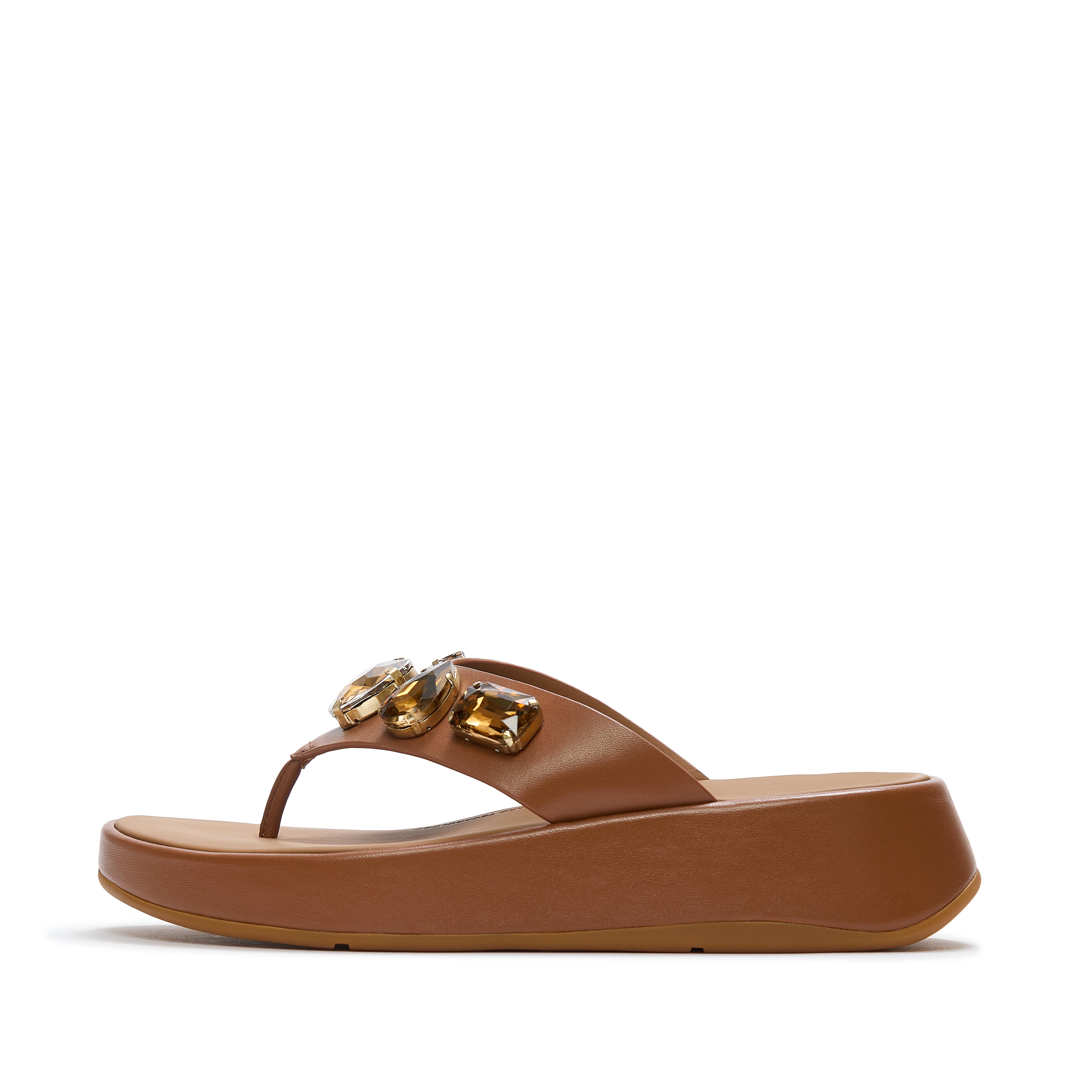 FitFlop F-MODE Ultra-Jewel Leather Toe-Post Sandals, Full Price, Deep Tan, Size: US 6