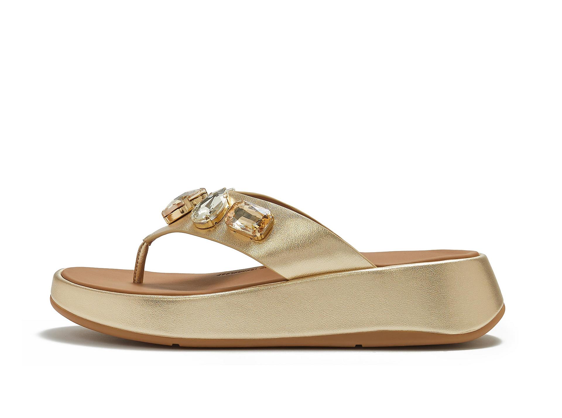 F-MODE Ultra-Jewel Metallic-Leather Toe-Post Sandals