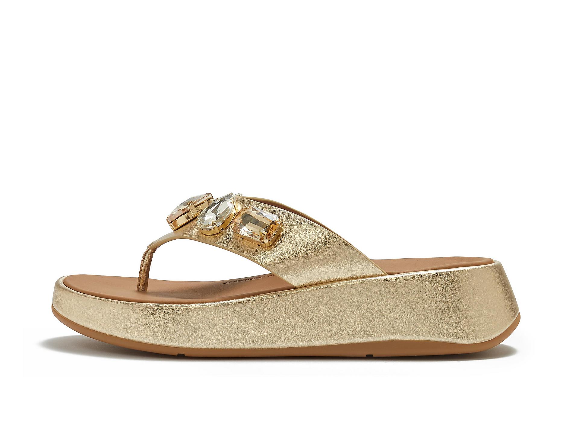 F-MODE Ultra-Jewel Metallic-Leather Toe-Post Sandals