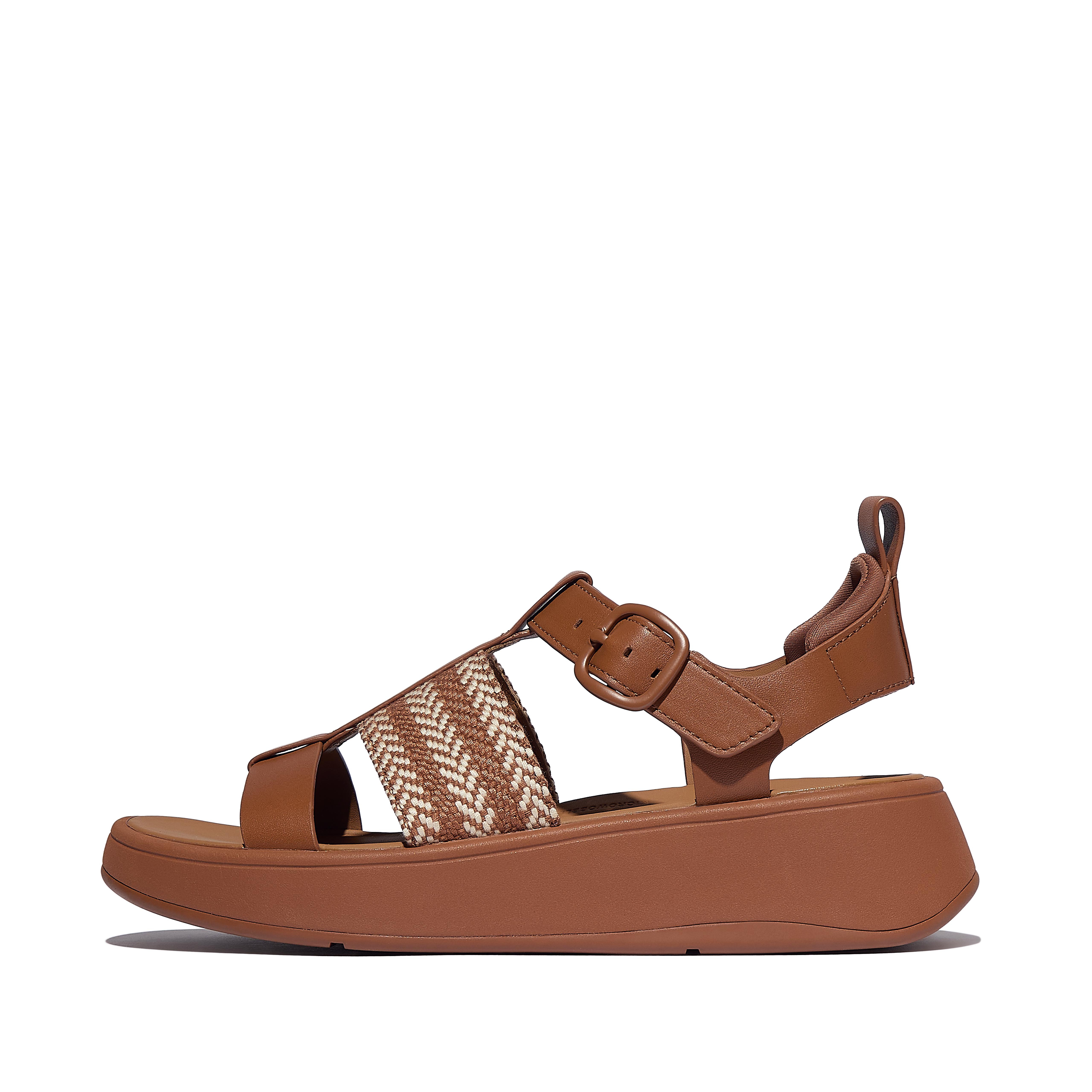 FitFlop F-MODE Weave/Leather Fisherman Sandals Leather/Webbing, Outlet, Tan Mix, Size: US 9