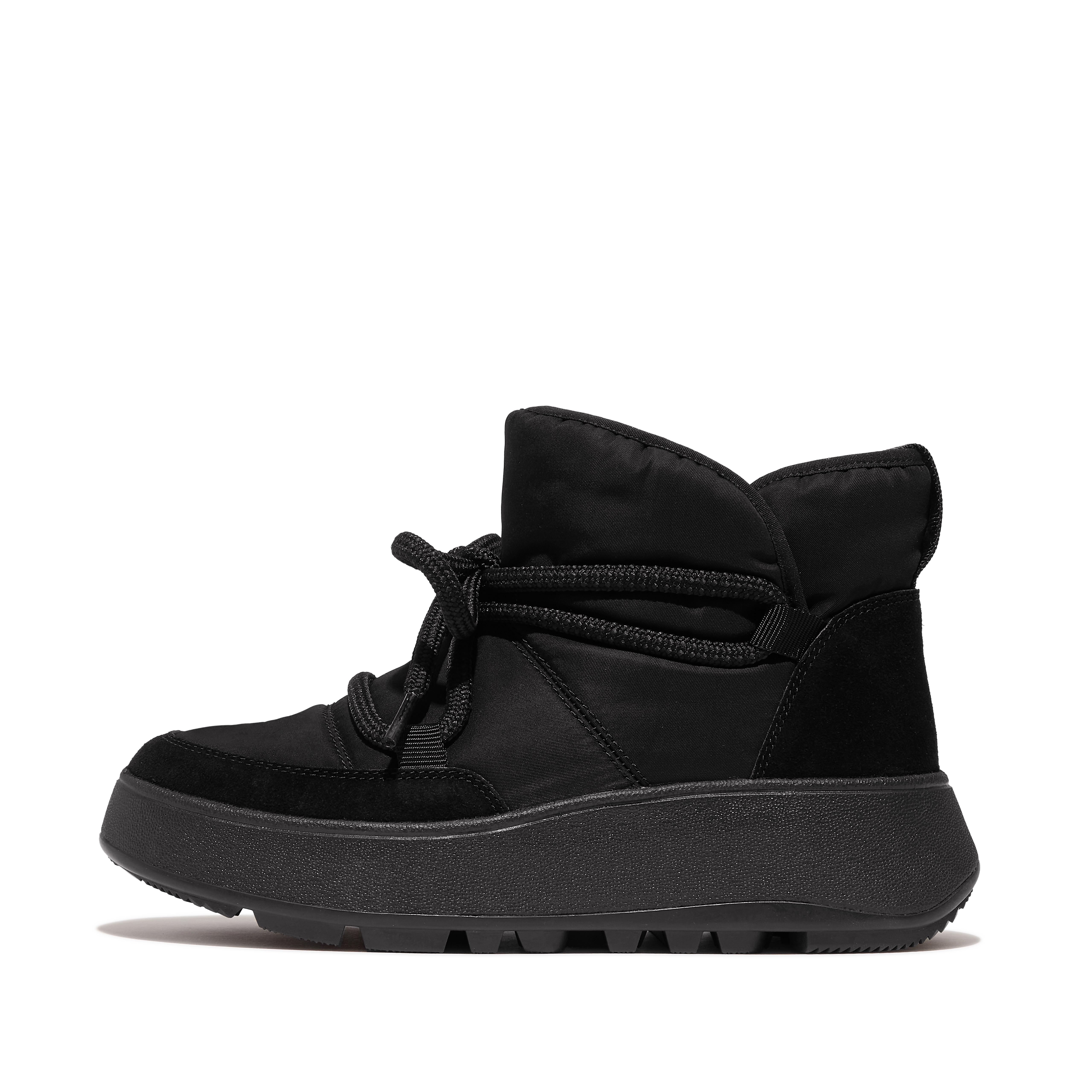 FitFlop F-MODE Laced Booties Polyester/Mesh/Suede, Outlet, Black, Size: US 8.5