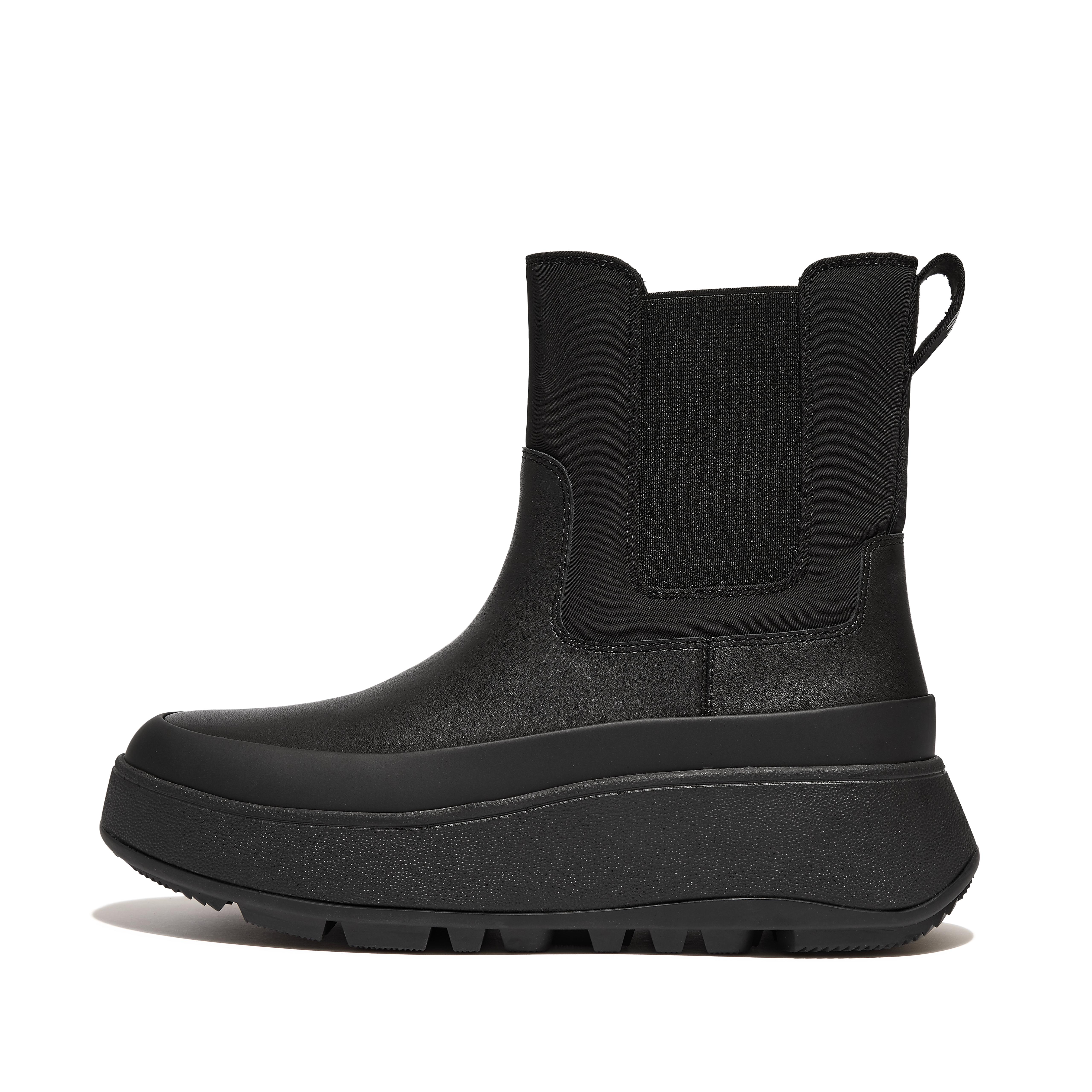 핏플랍 Fitflop Water-Resistant Fabric/Leather Flatform Chelsea Boots,All Black