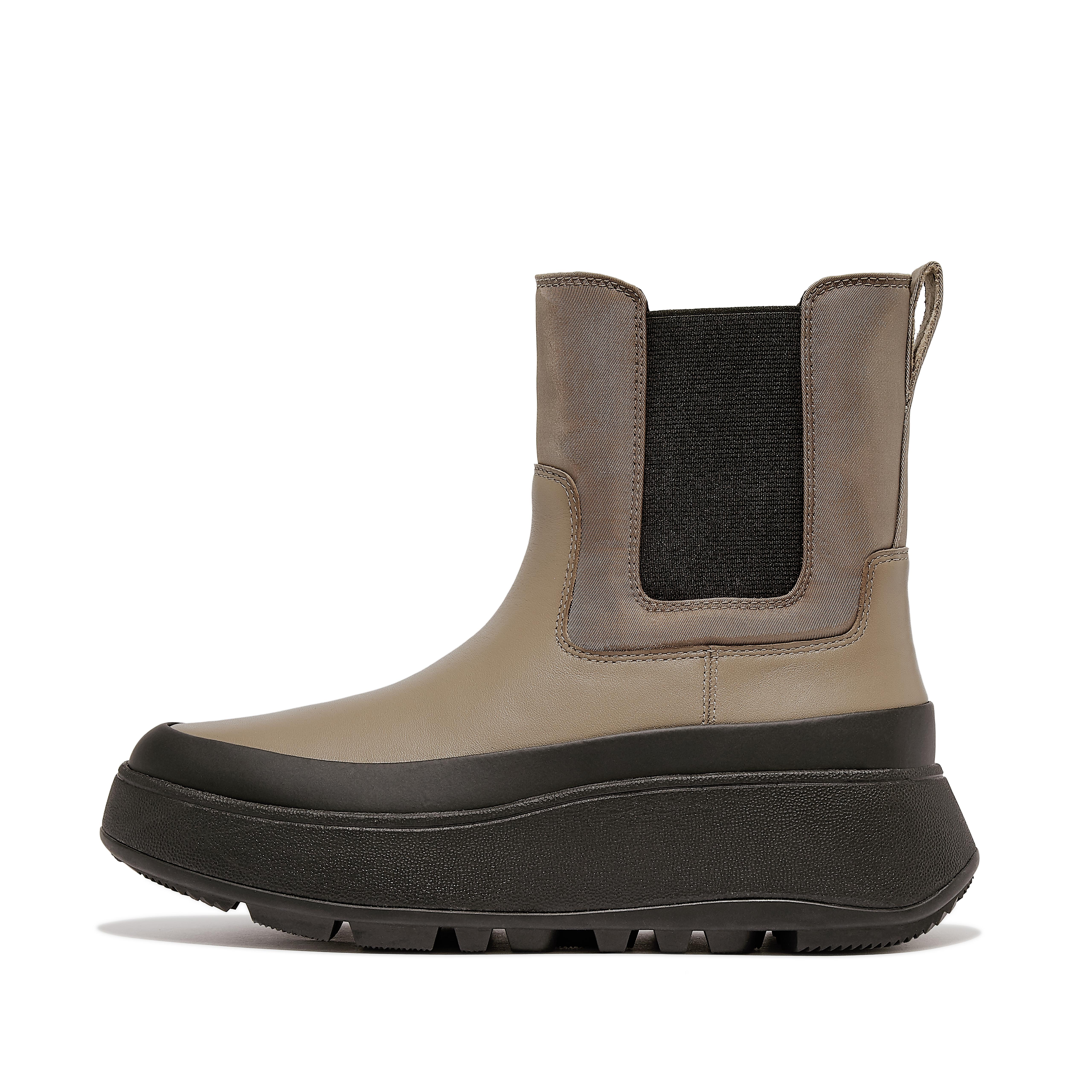Women F-MODE Water-Resistant Fabric/Leather Flatform Chelsea Boots, Outlet