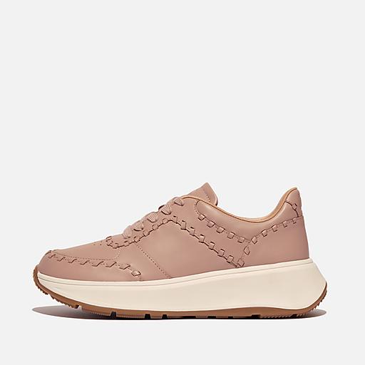 Fitflop Women s F MODE Whipstitch Leather Flatform Sneakers Beige Buff Size CA 9