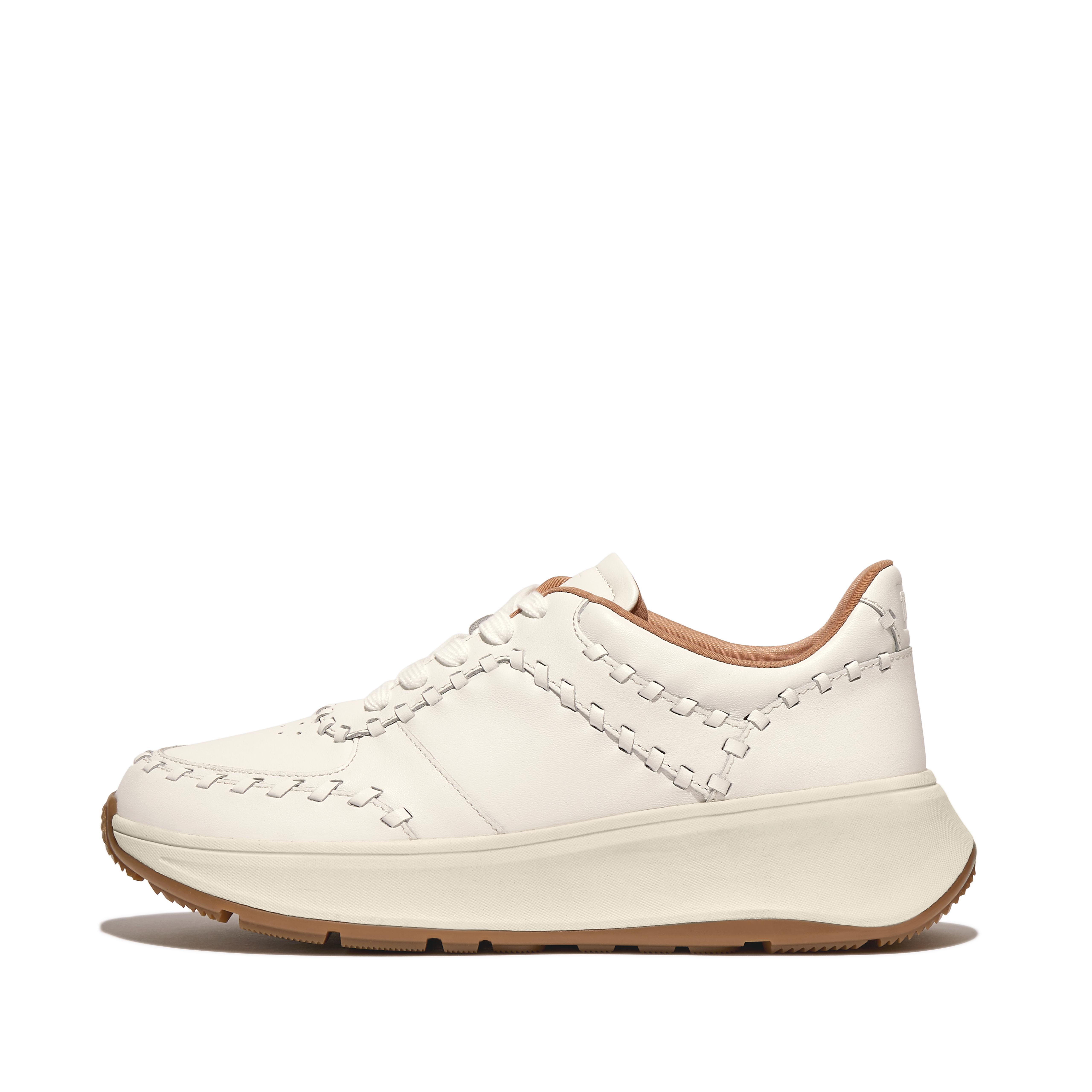 Women F-MODE Whipstitch Leather Flatform Trainers, Outlet
