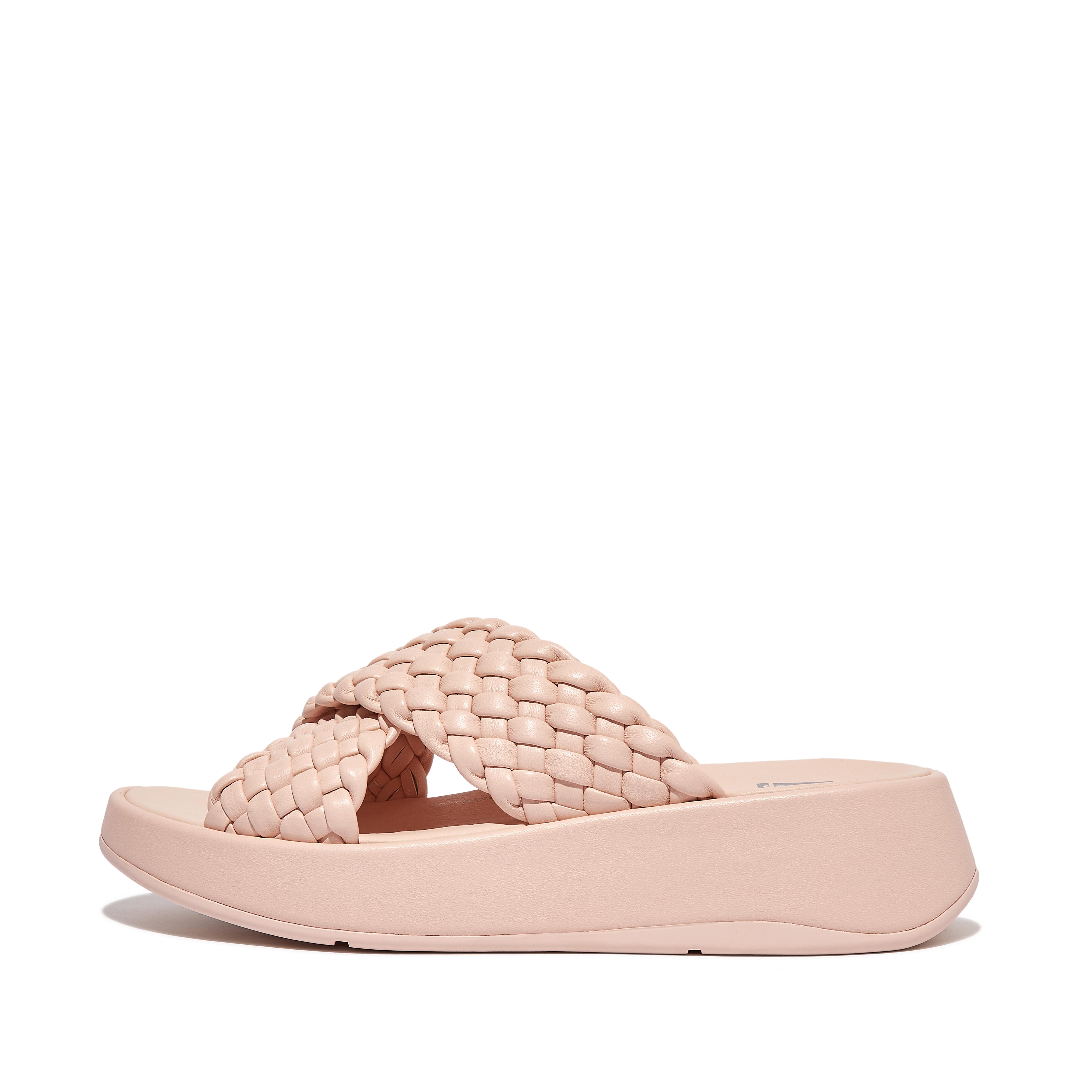 Women F-MODE Woven-Leather Flatform Cross Slides, Outlet