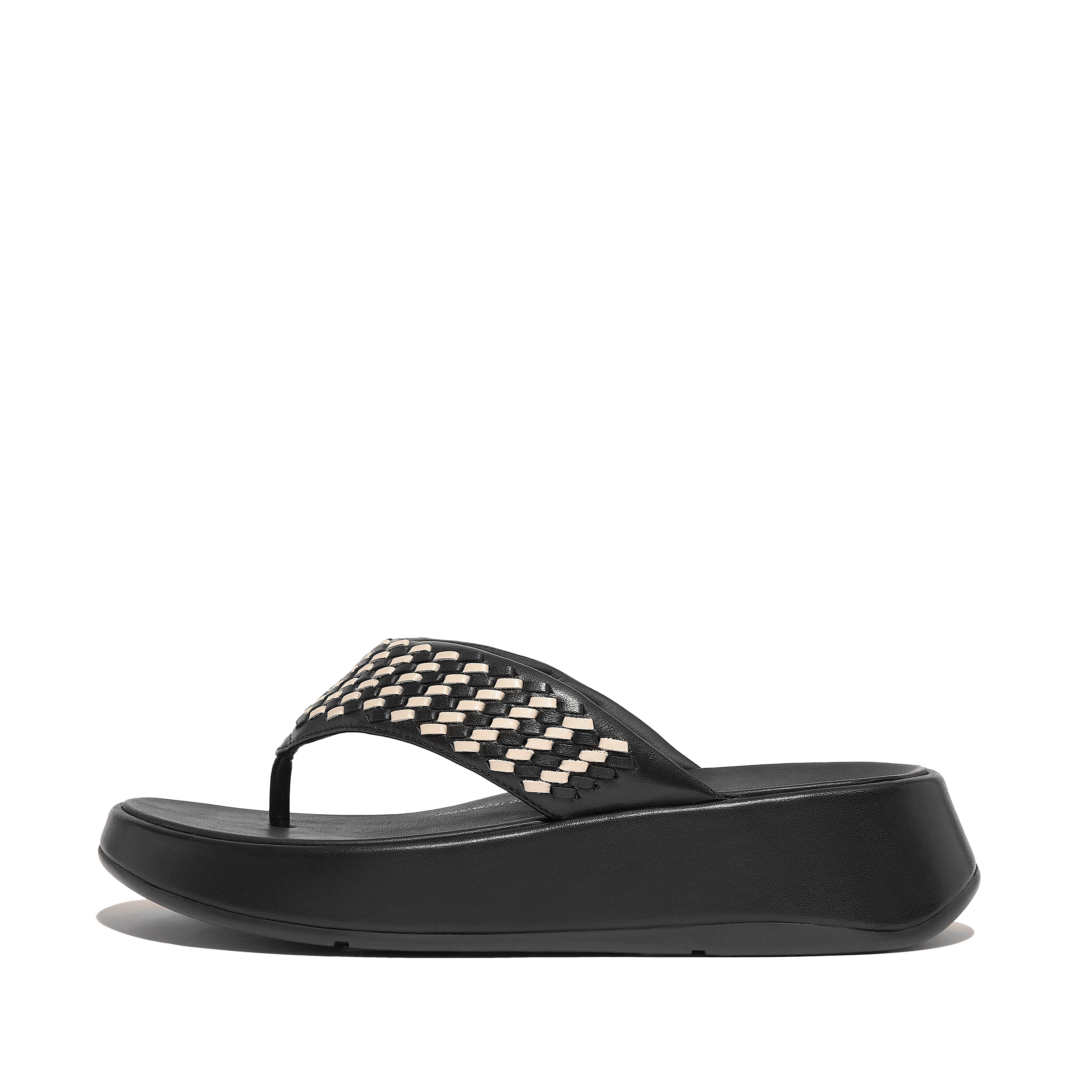 Women F-MODE Two-Tone Woven-Leather Flatform Toe-Post Sandals, Outlet