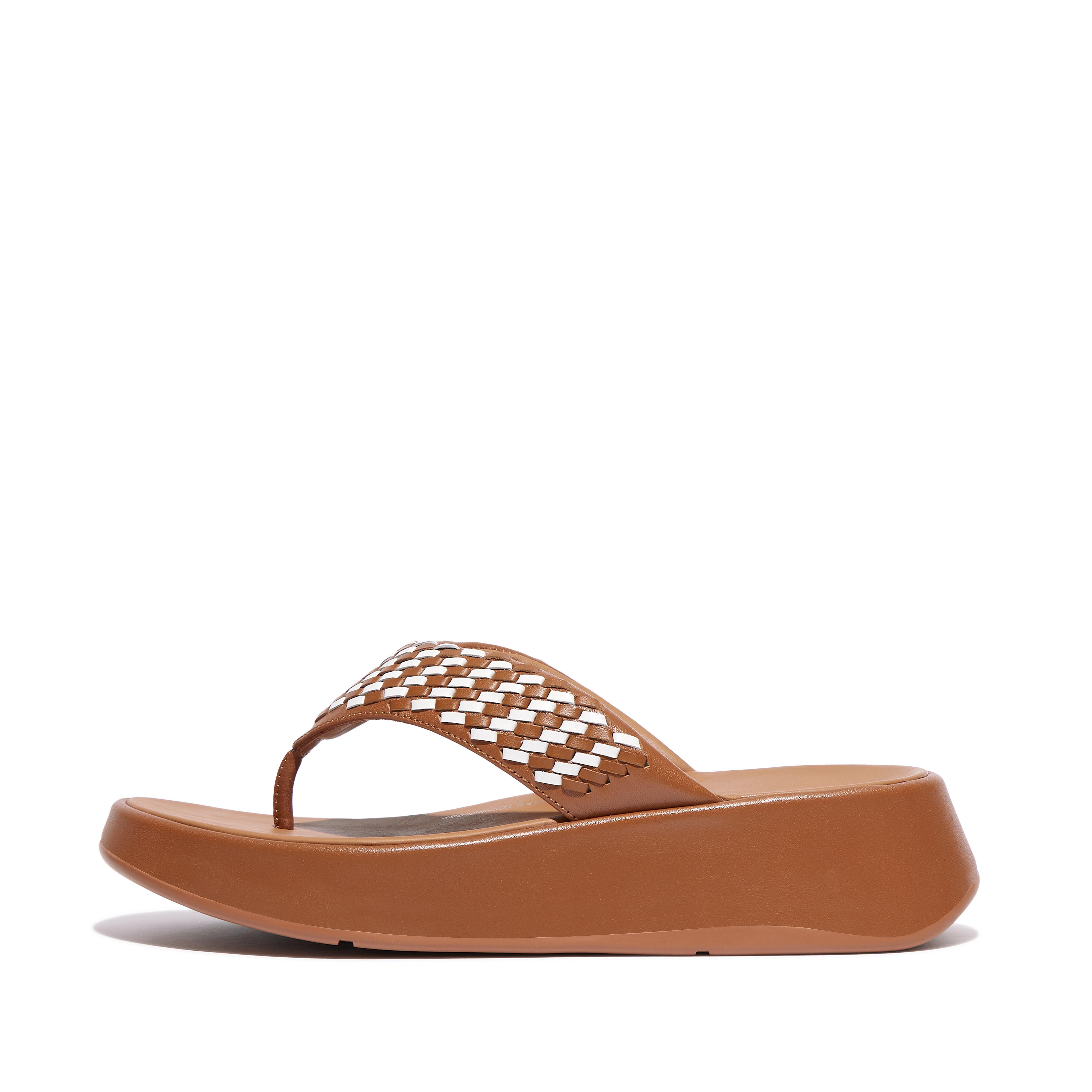 Women F-MODE Two-Tone Woven-Leather Flatform Toe-Post Sandals, Outlet