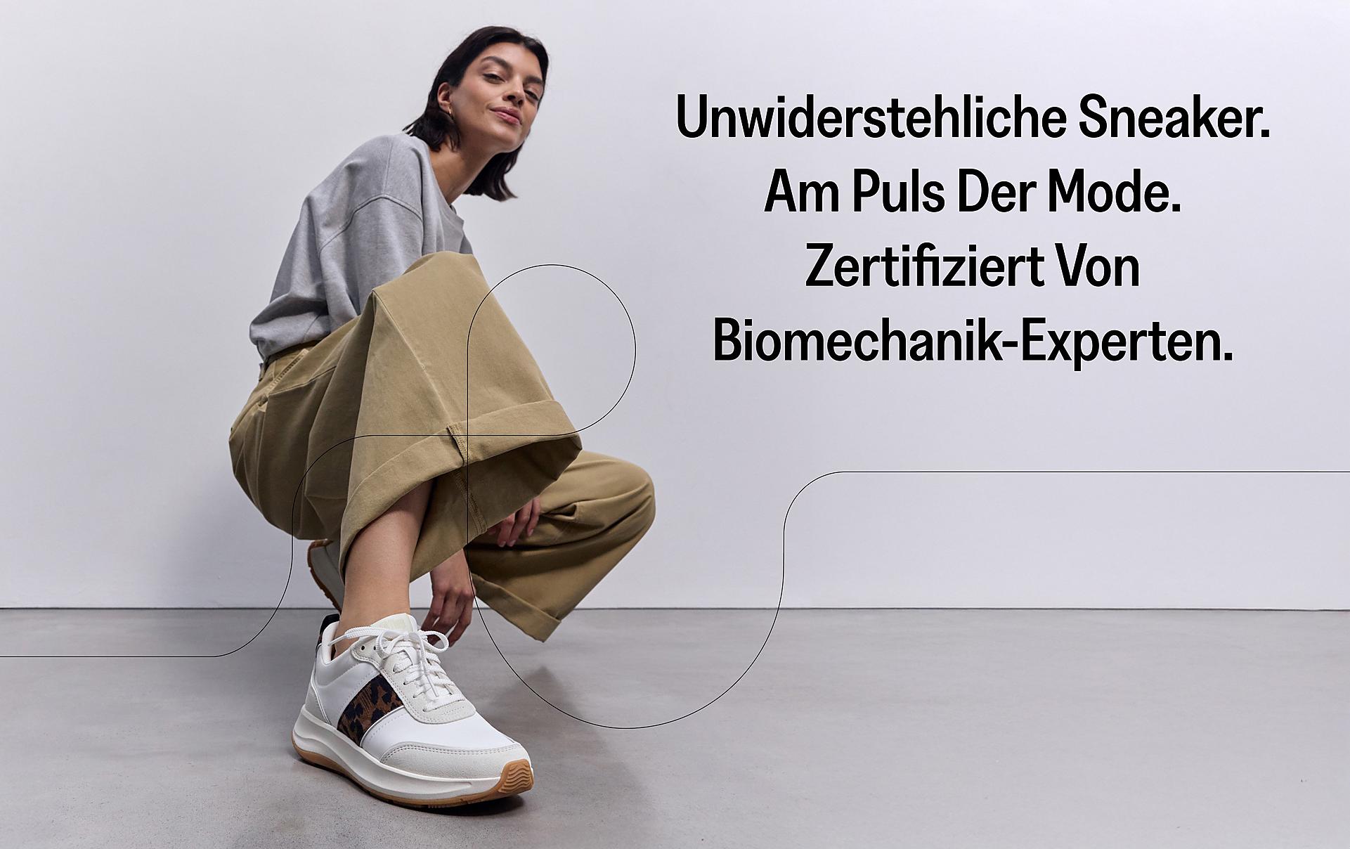 Model in der Hocke mit fmode Sneakers mit Leopardenmuster von fitflop